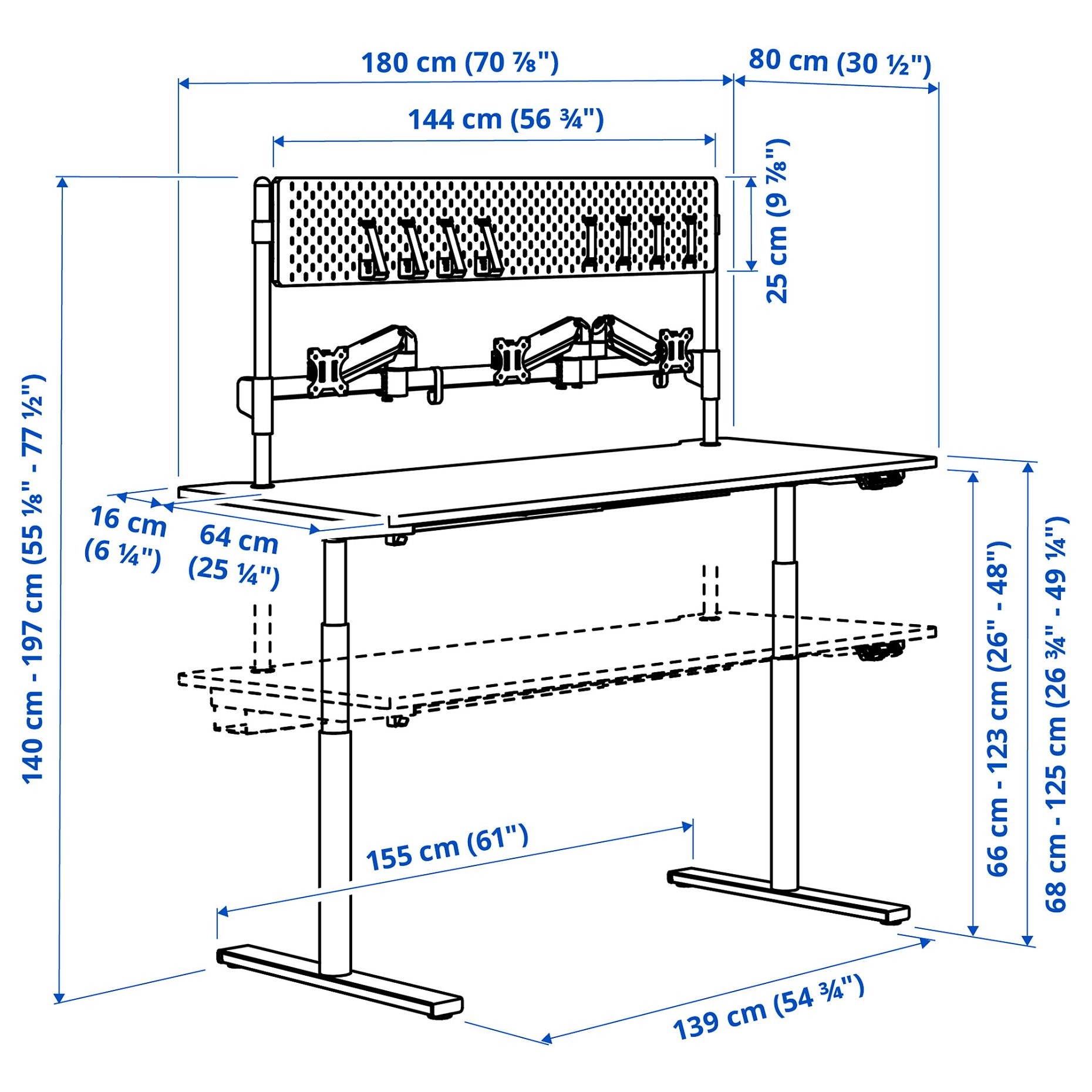 MÅLOMRÅDE, electric gaming desk sit/stand with monitor arms, 180x80 cm, 705.858.09