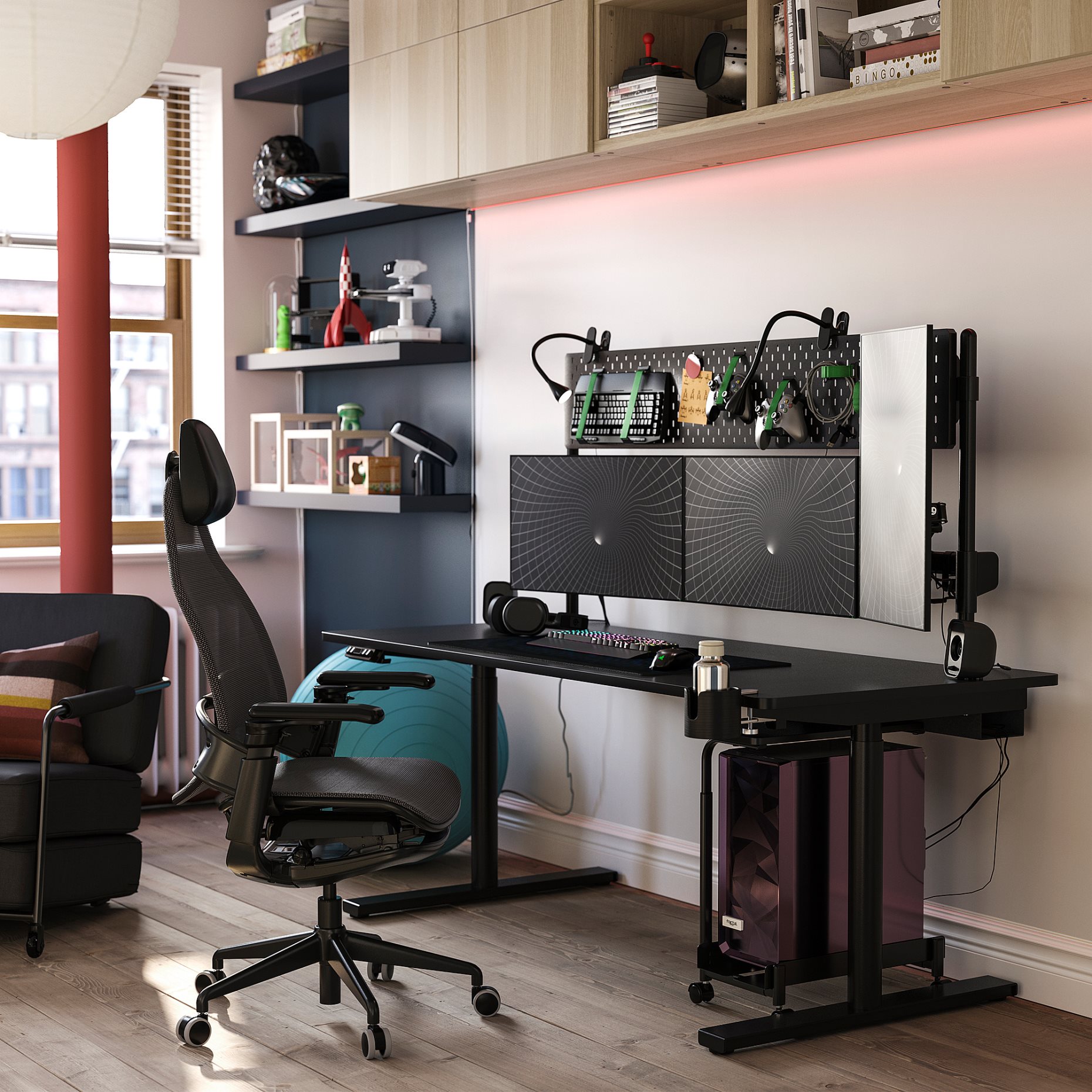 MÅLOMRÅDE, electric gaming desk sit/stand with monitor arms, 180x80 cm, 705.858.09