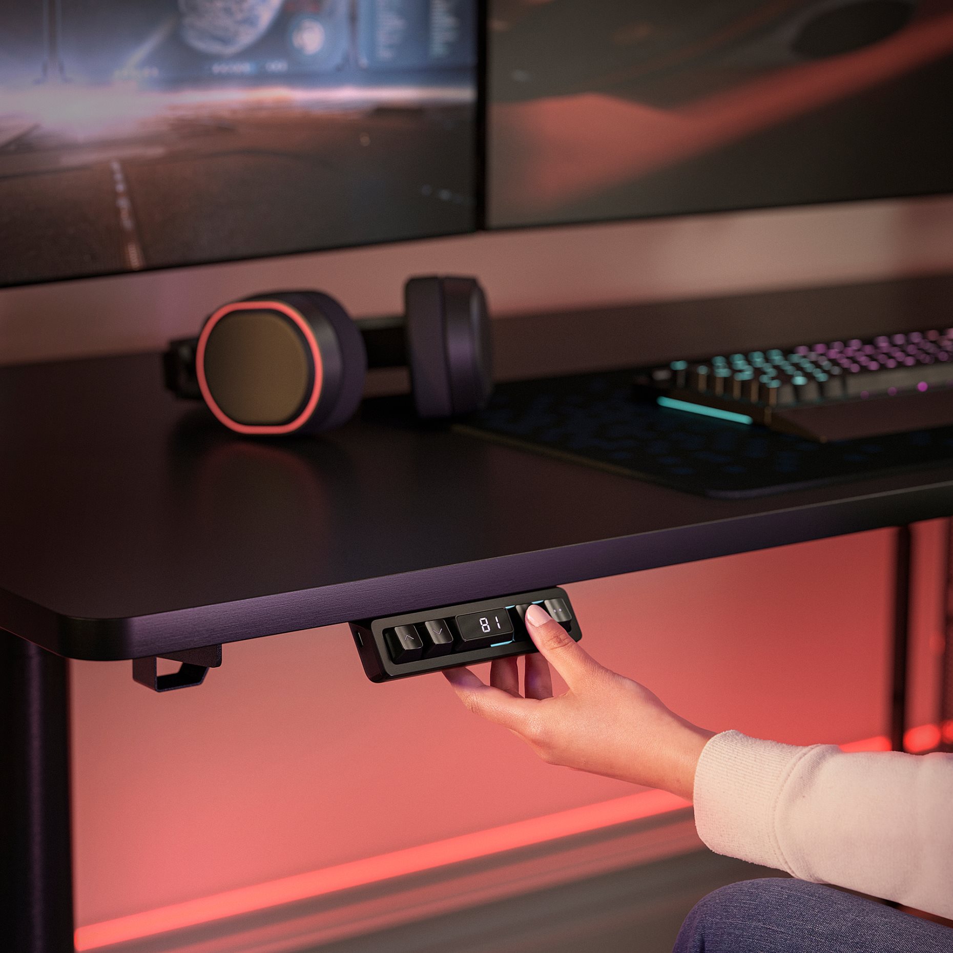 MÅLOMRÅDE, electric gaming desk sit/stand with monitor arms, 180x80 cm, 705.858.09