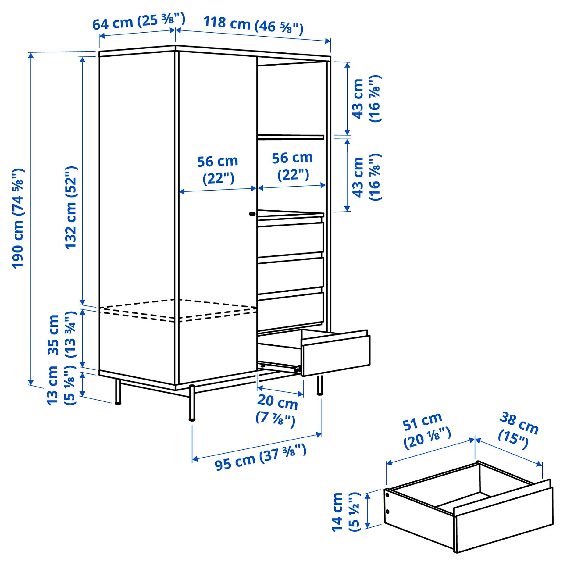RÅDMANSÖ, wardrobe, 118x64x190 cm, 705.936.06