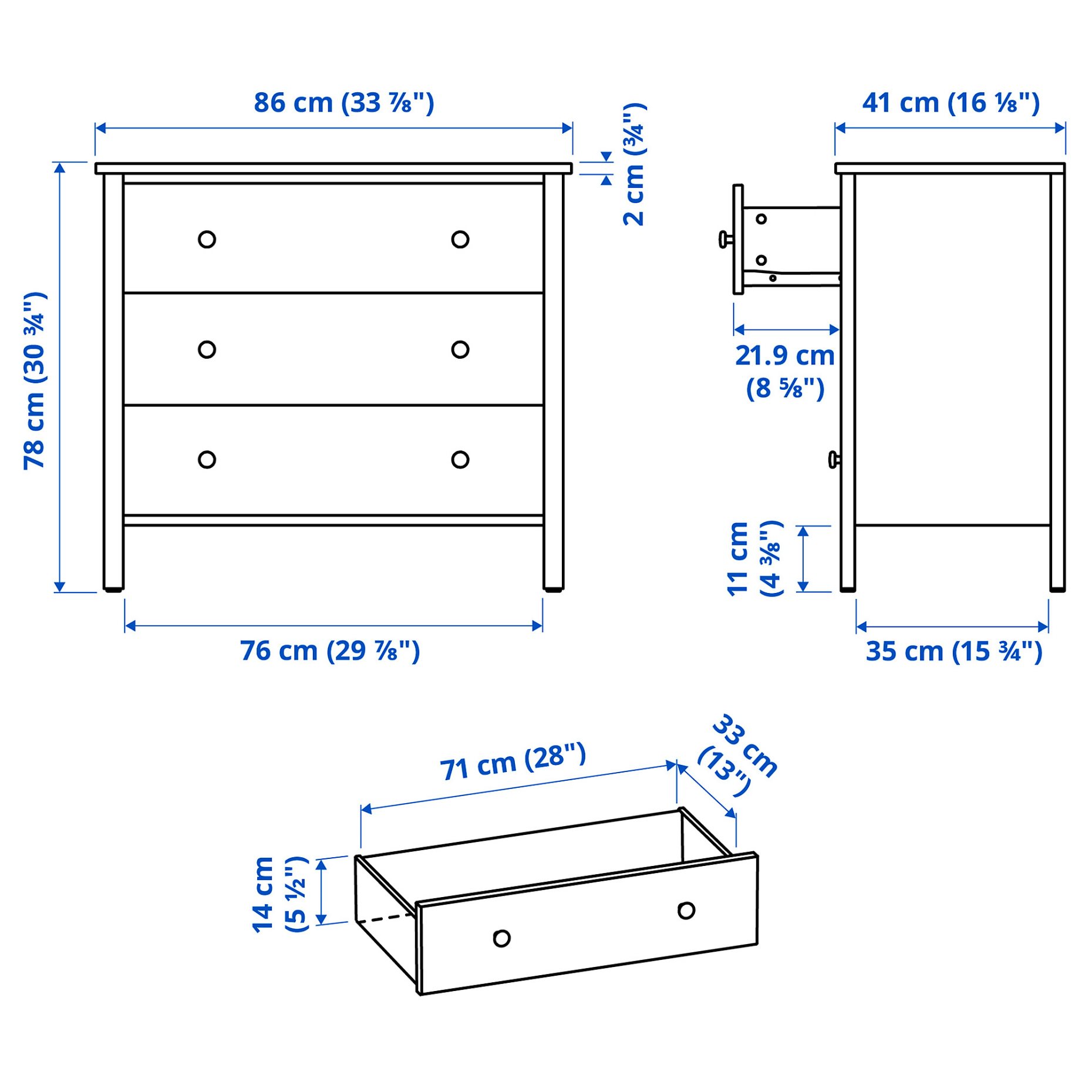 KILBERGET, chest of 3 drawers, 86x78 cm, 706.099.14