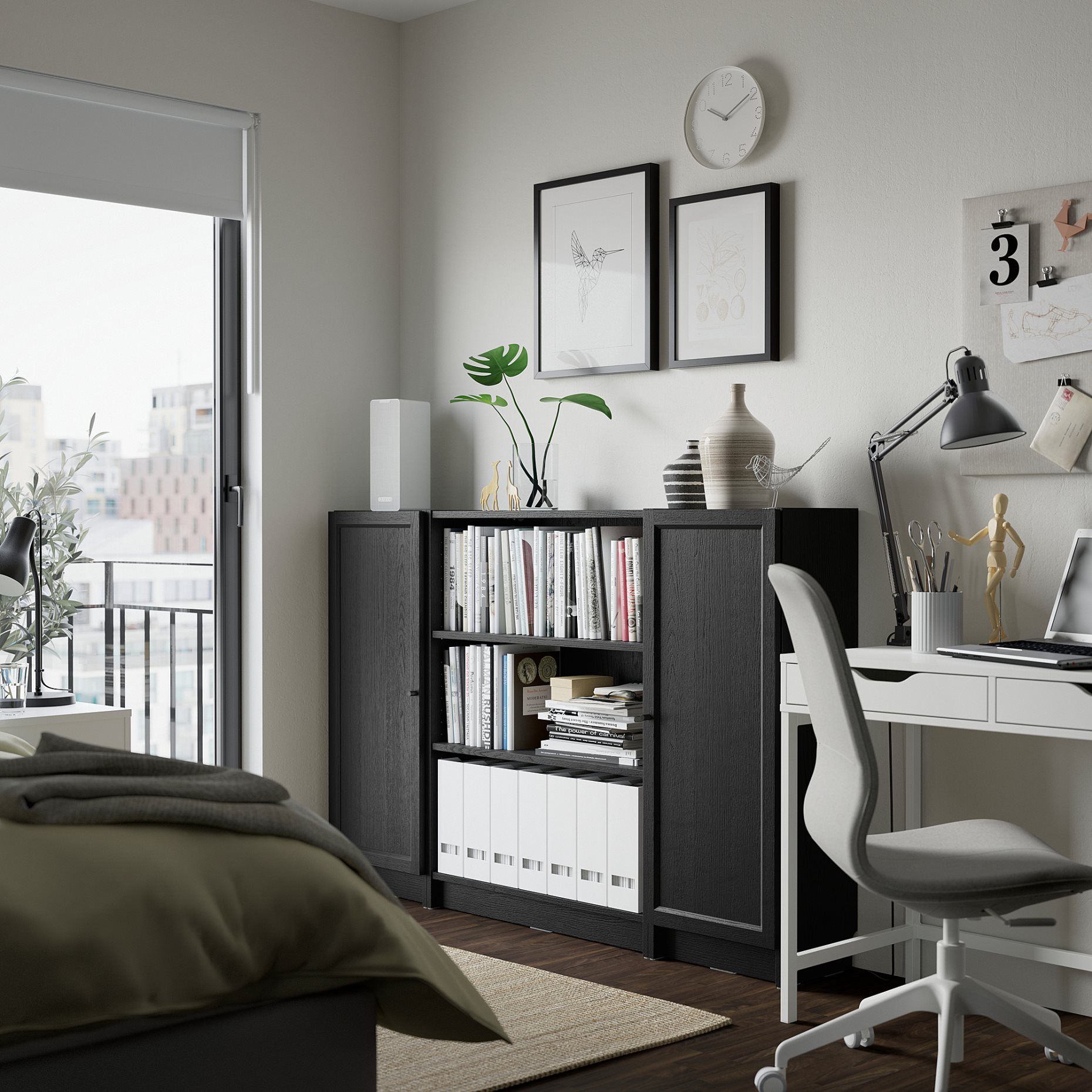 BILLY/OXBERG, bookcase combination with doors, 160x106 cm, 794.835.90