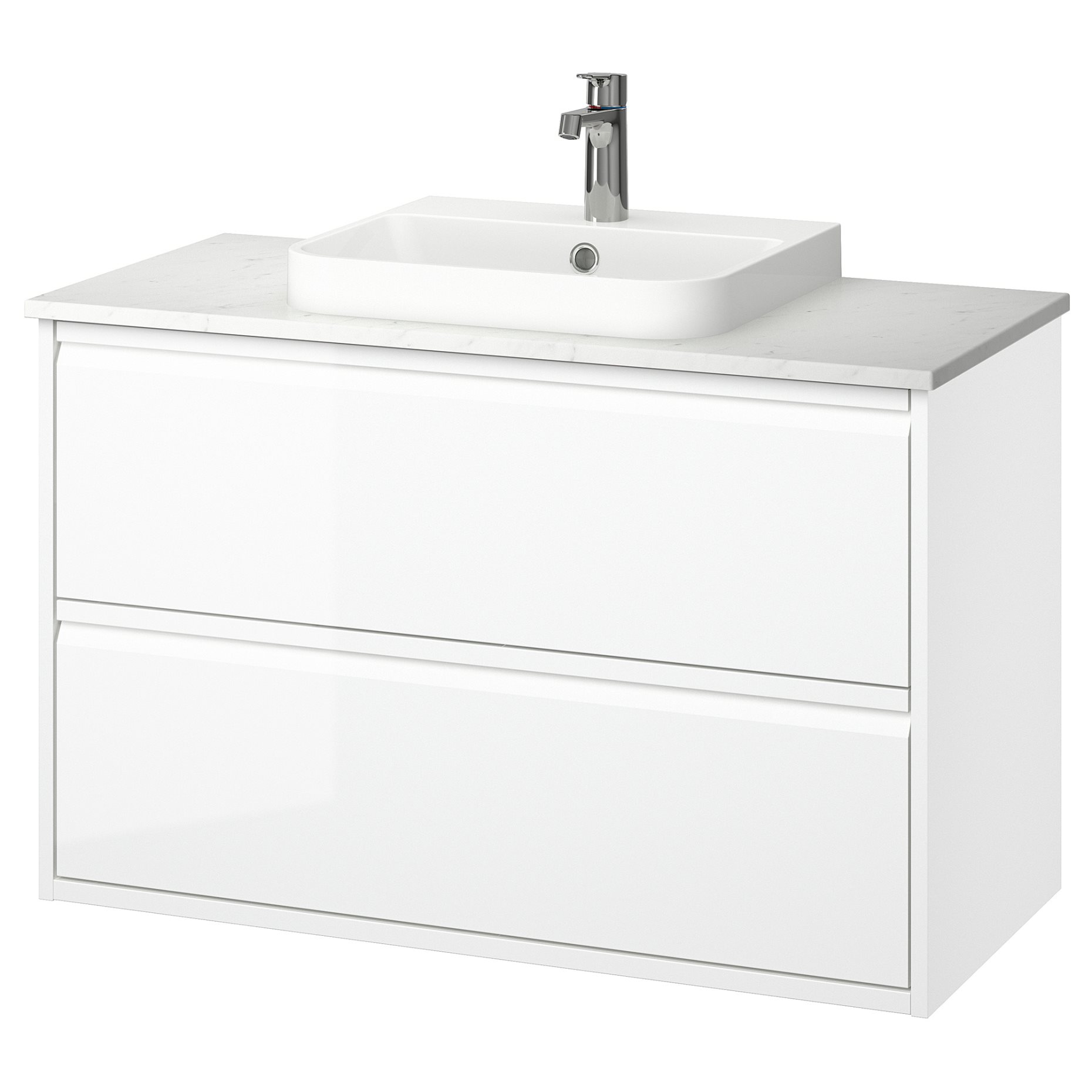 ANGSJON/BACKSJON, wash-stand with drawers/wash-basin/tap/high-gloss, 102x49x71 cm, 795.141.05