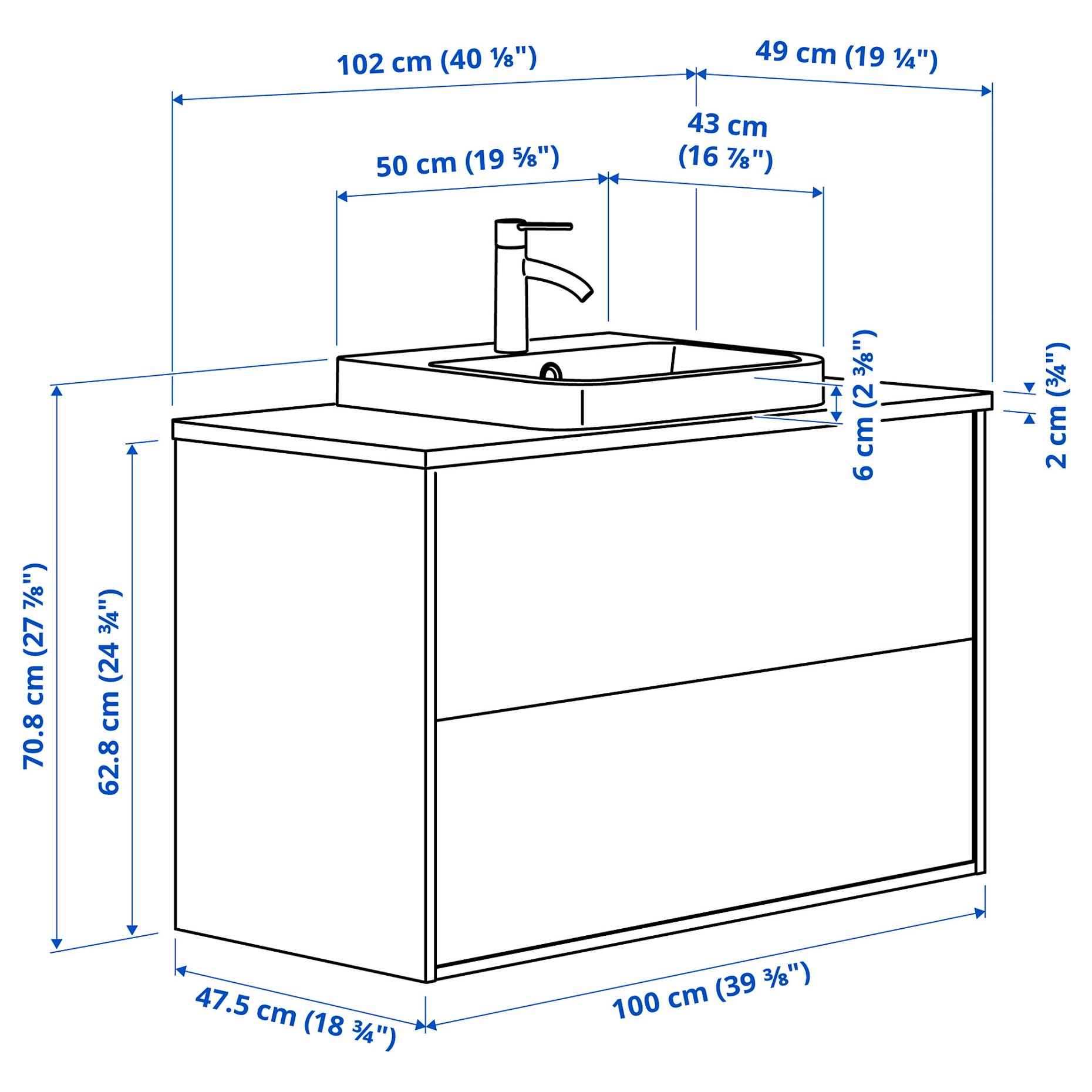ANGSJON/BACKSJON, wash-stand with drawers/wash-basin/tap/high-gloss, 102x49x71 cm, 795.141.05