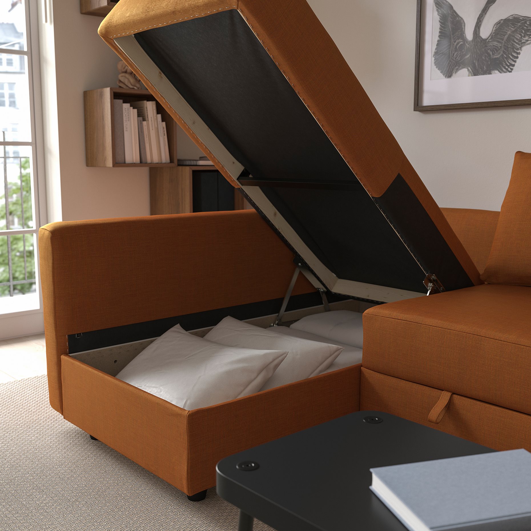 FRIHETEN, corner sofa-bed with storage and extra back cushions, 795.170.57