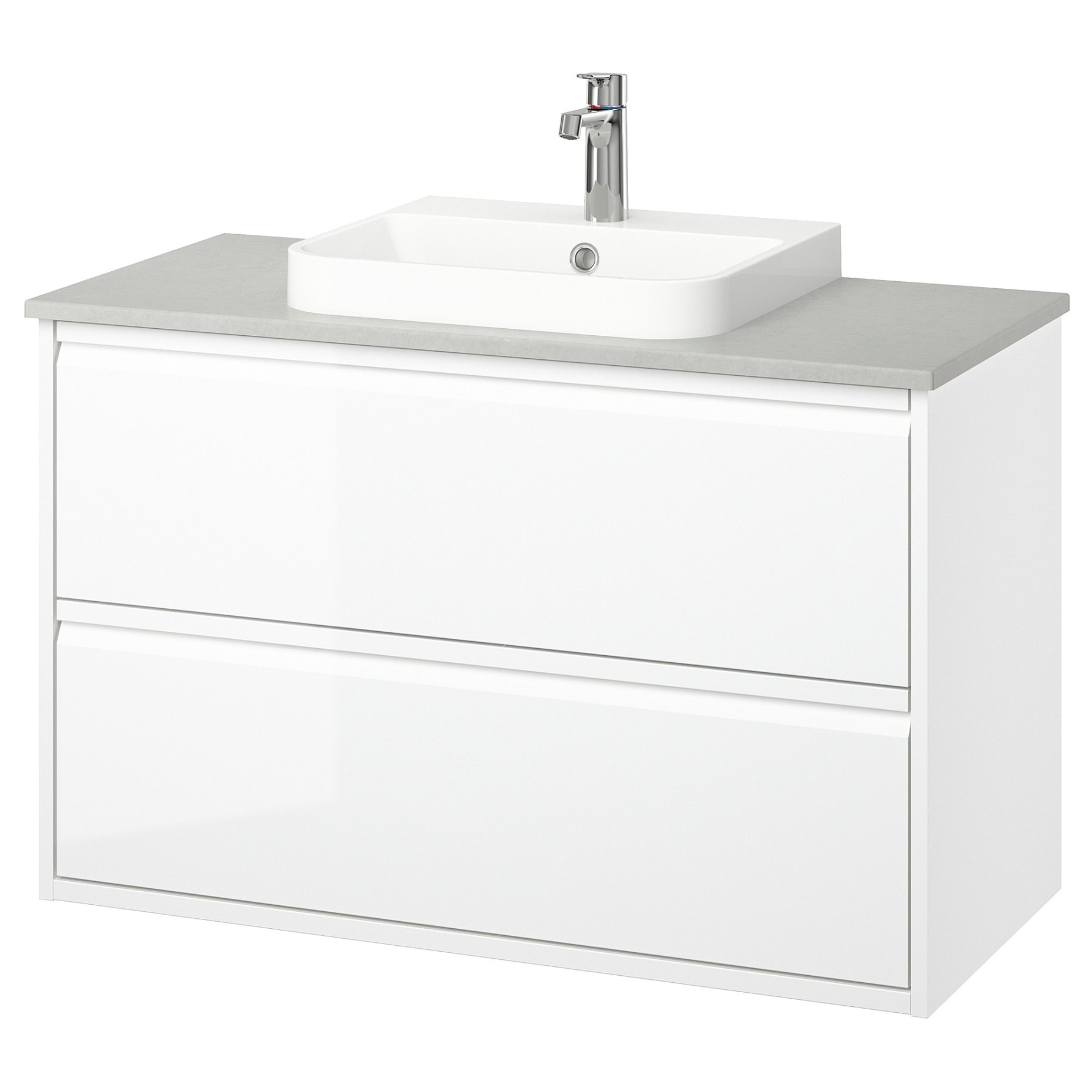 ANGSJON/BACKSJON, wash-stand with drawers/wash-basin/tap/high-gloss, 102x49x71 cm, 795.215.92