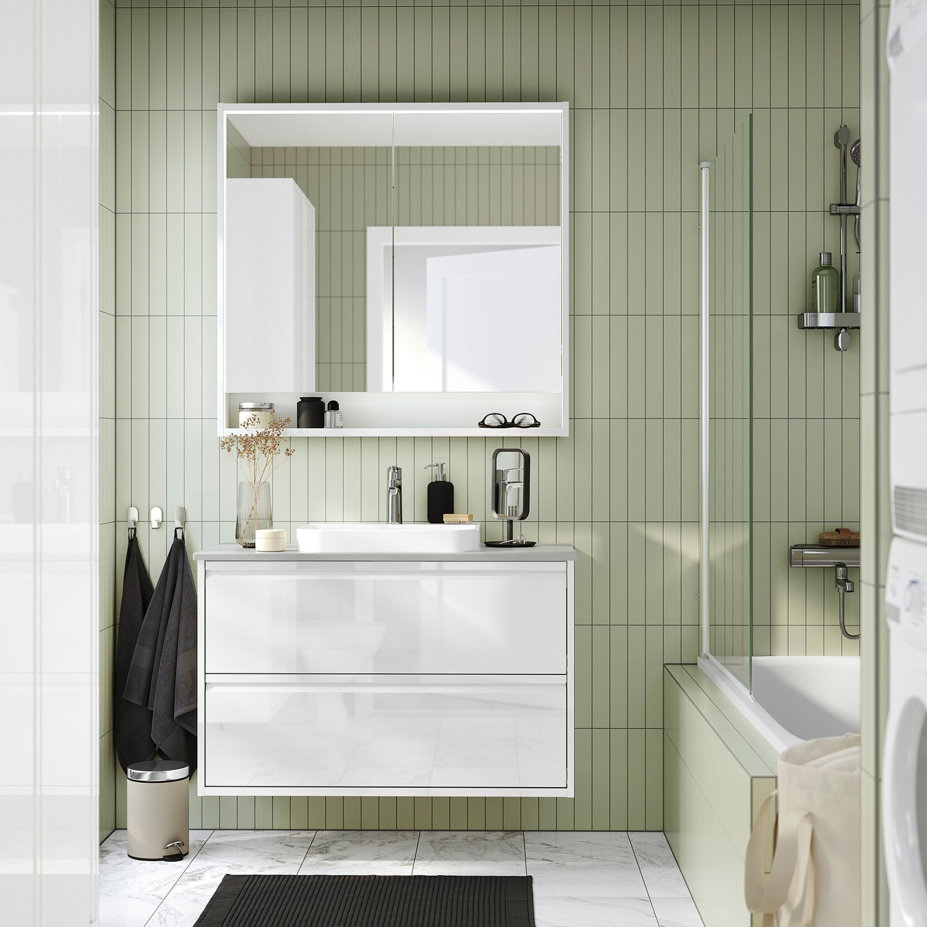 ANGSJON/BACKSJON, wash-stand with drawers/wash-basin/tap/high-gloss, 102x49x71 cm, 795.215.92