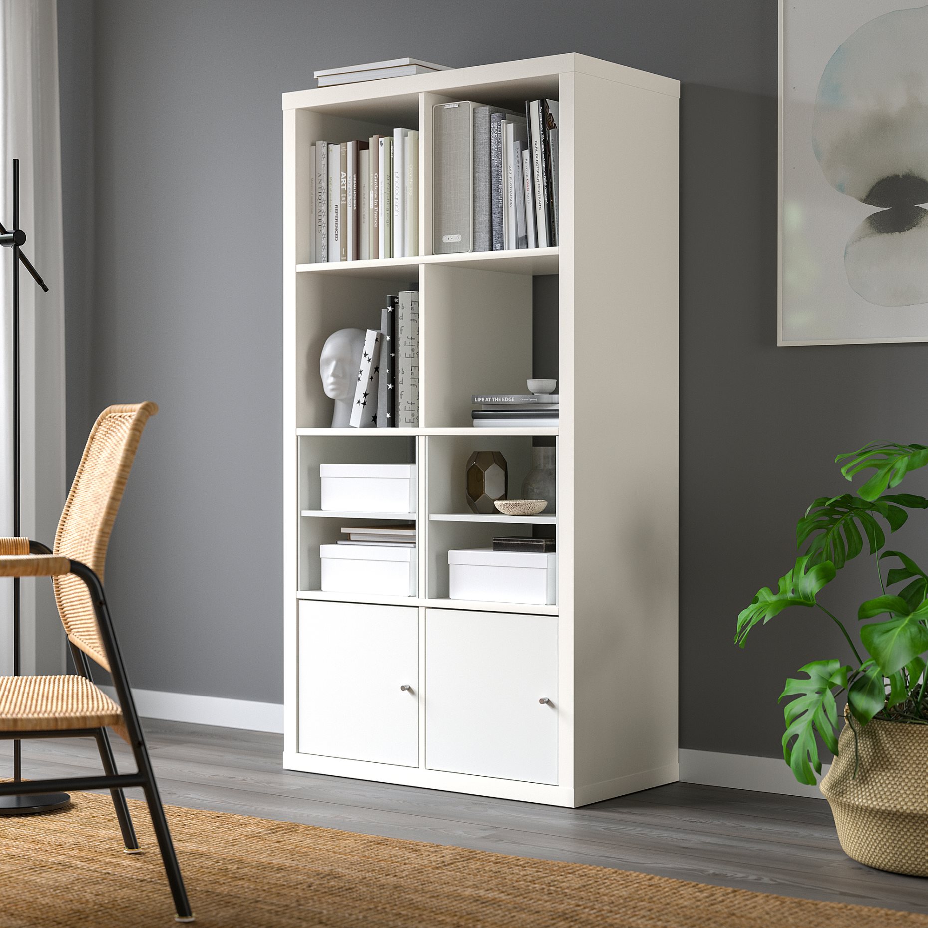 KALLAX, shelving unit with 2 doors/2 shelf inserts, 147x77 cm, 795.529.08