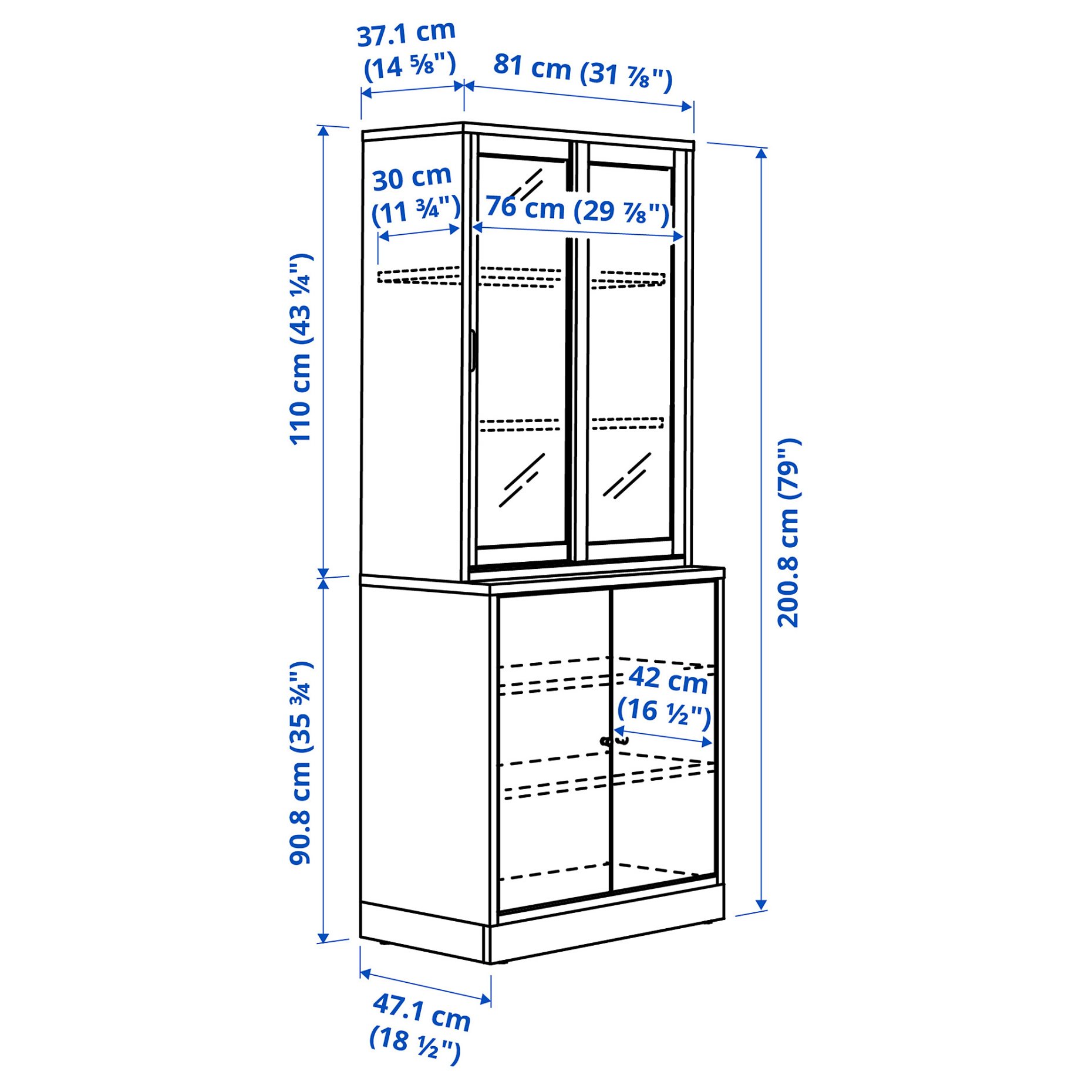 TONSTAD, storage combination with sliding glass doors, 81x47x201 cm, 795.717.56
