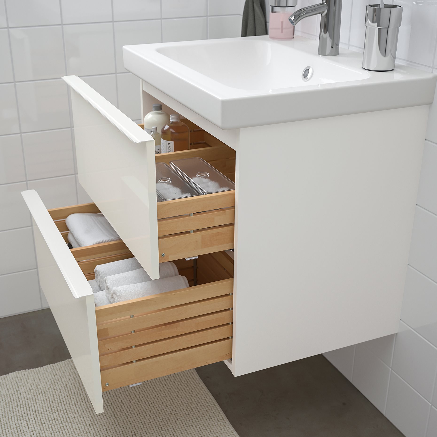 GODMORGON, wash-stand with 2 drawers/high-gloss, 60x47x58 cm, 801.955.36