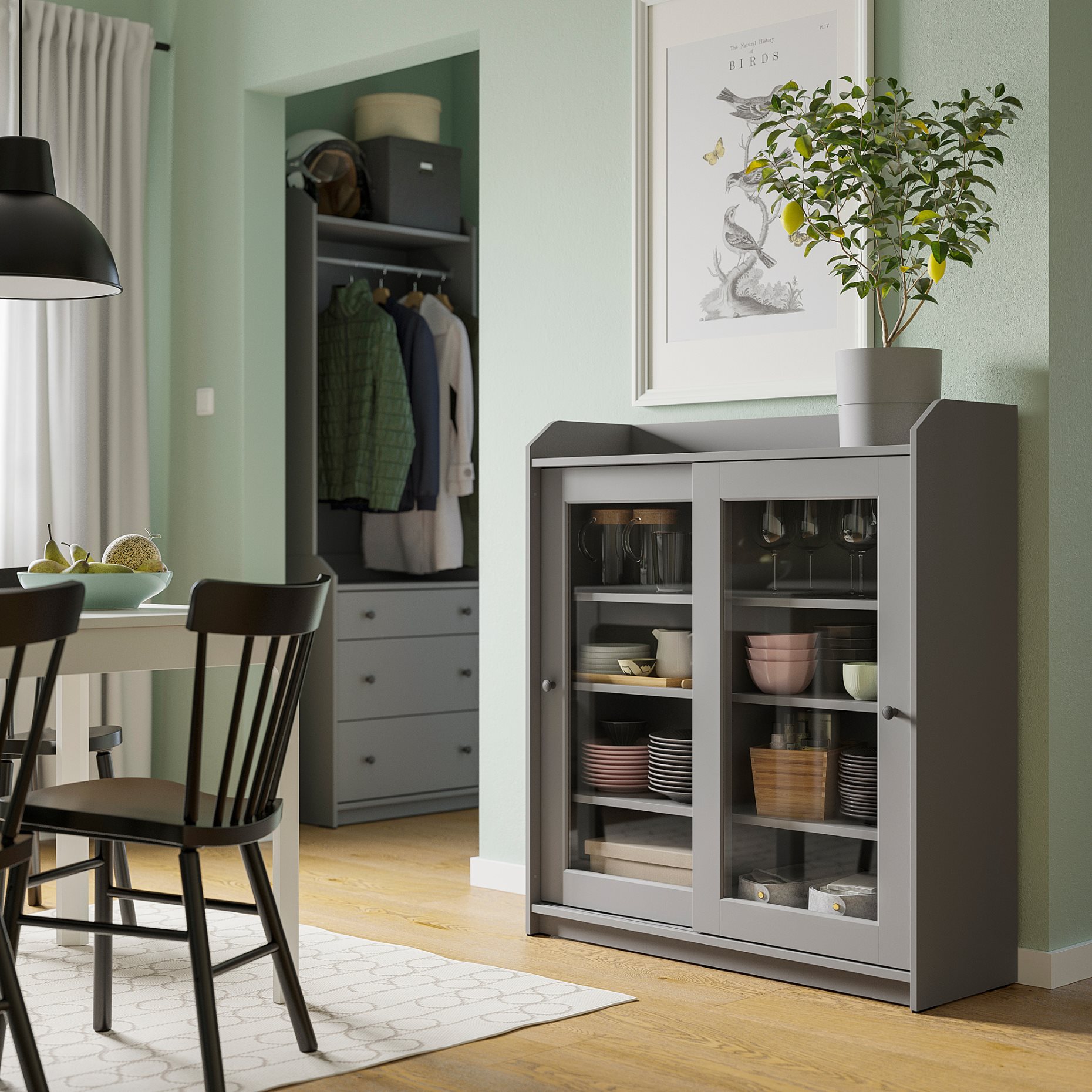 HAUGA, glass-door cabinet, 105x116 cm, 804.150.48