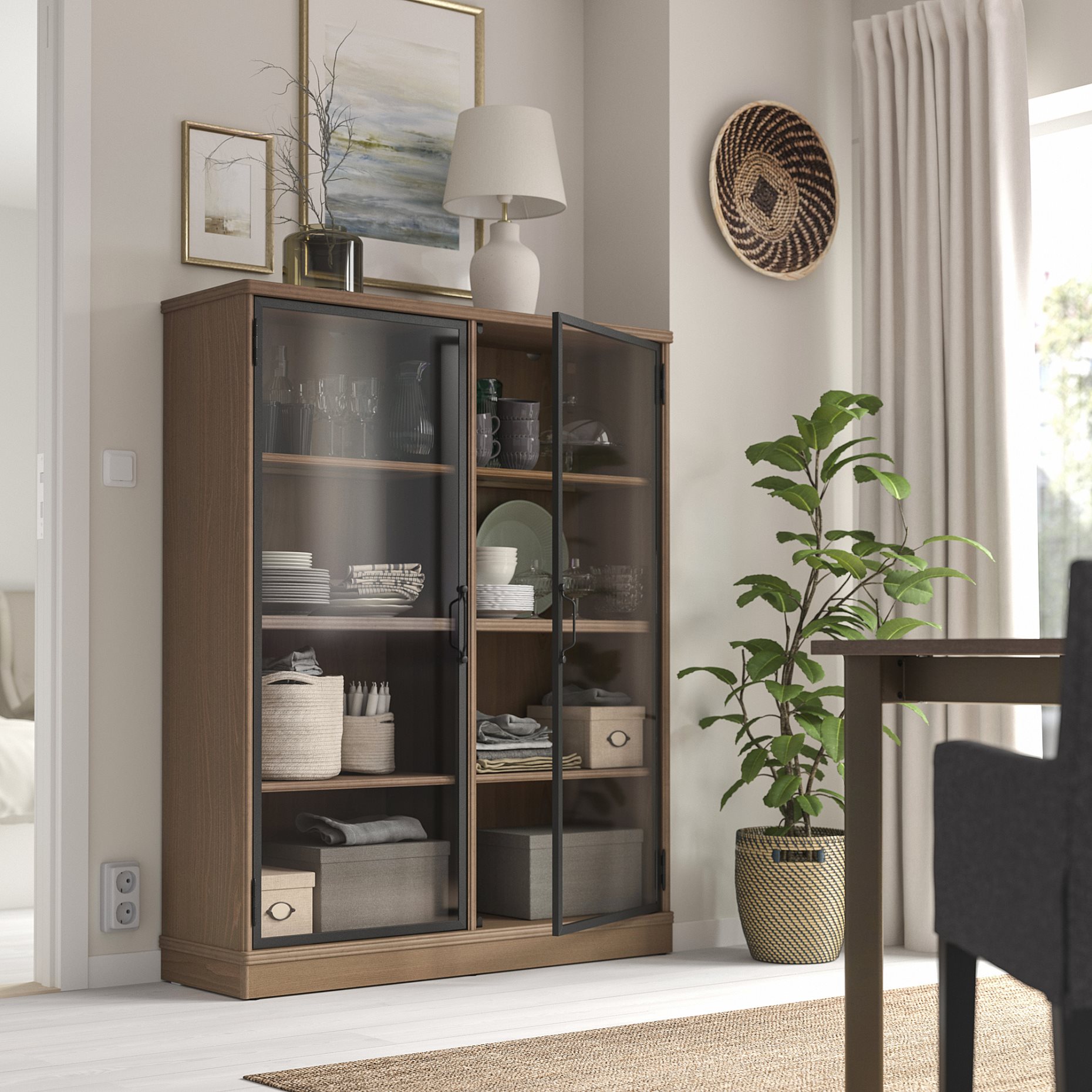 LANESUND, glass-door cabinet, 121x37x152 cm, 804.665.56