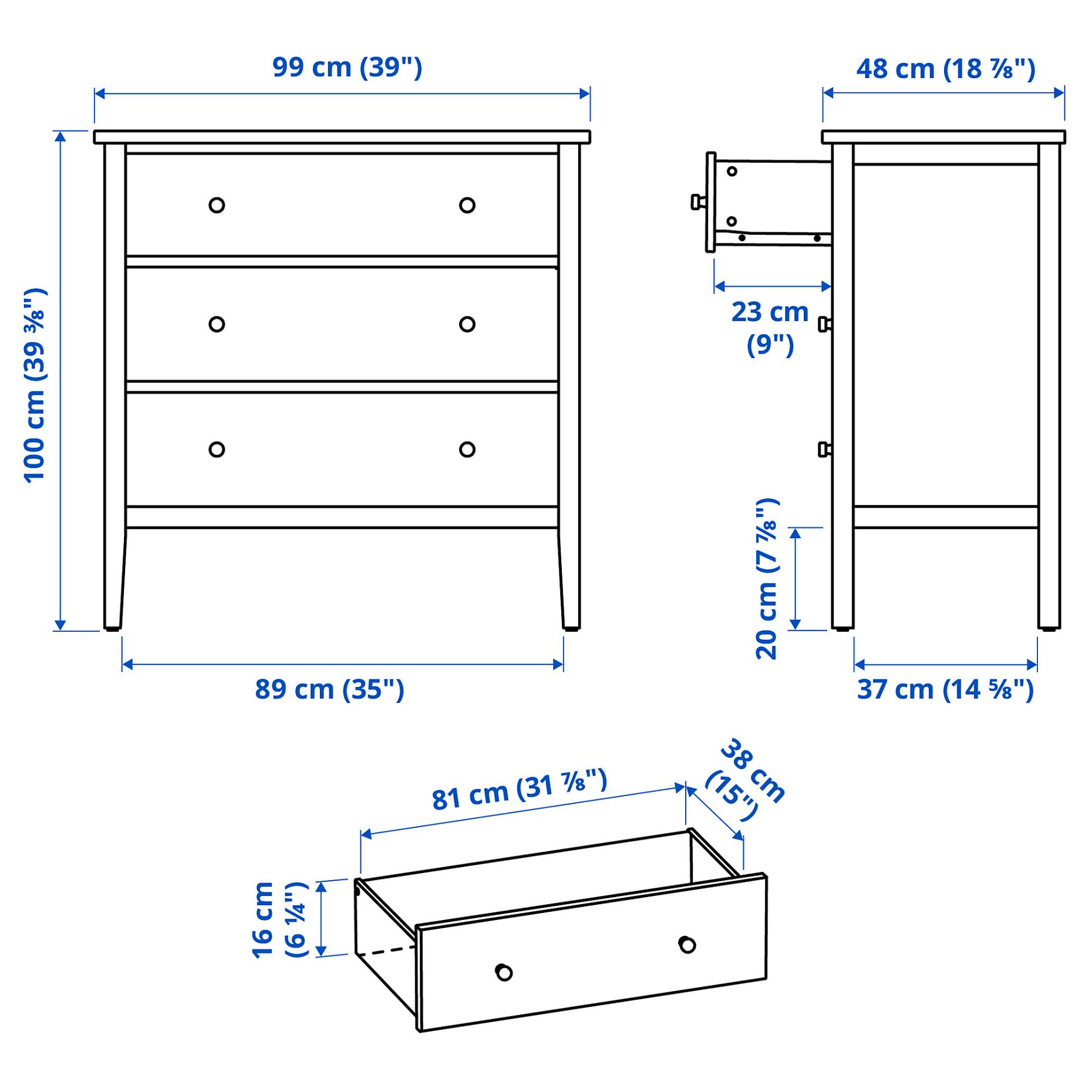 GULLABERG, chest of 3 drawers, 99x48x100 cm, 806.098.95