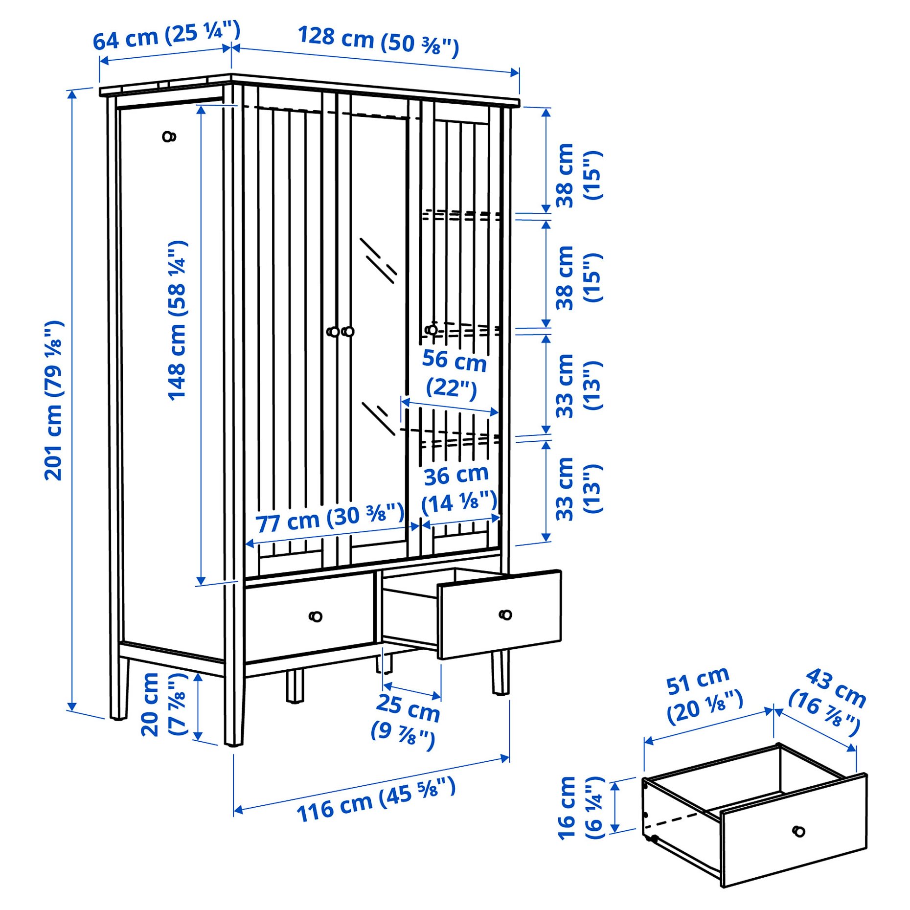 GULLABERG, wardrobe, 128x64x201 cm, 806.099.04