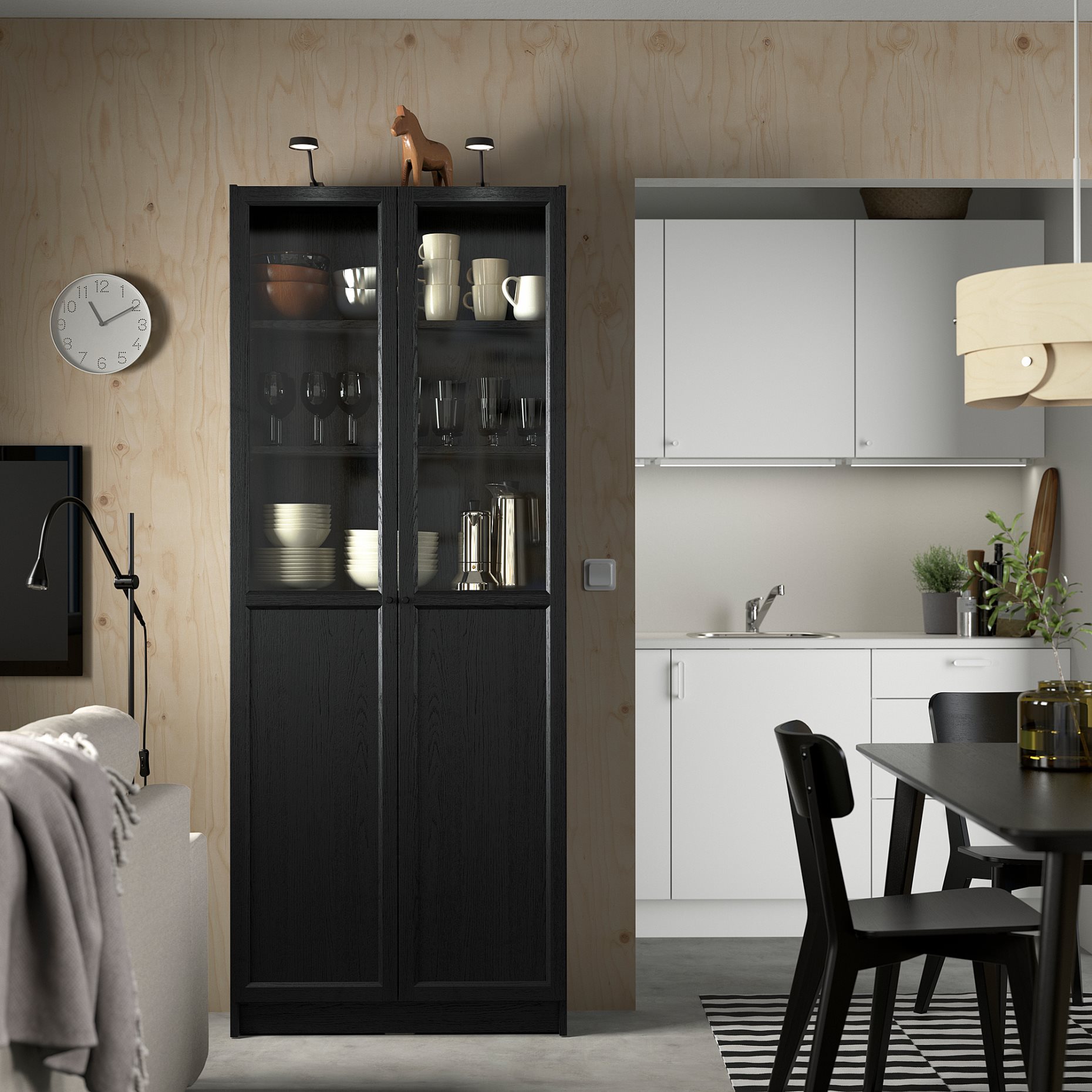 BILLY/OXBERG, bookcase with panel/glass doors, 80x30x202 cm, 894.833.25