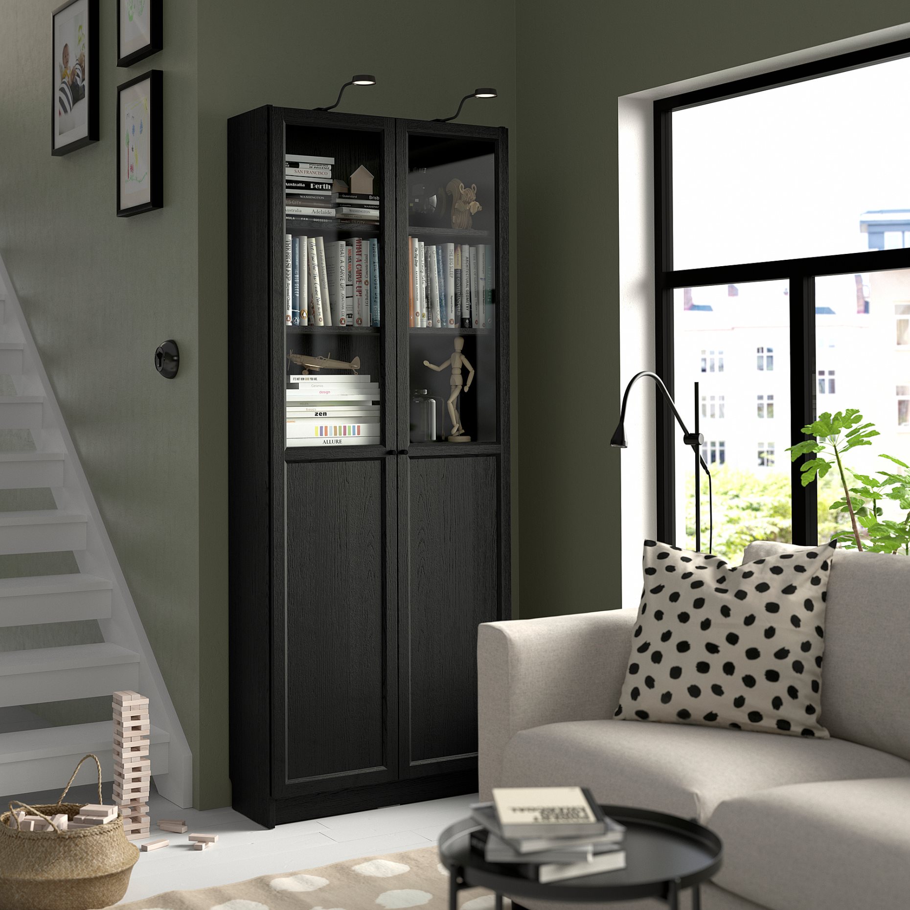 BILLY/OXBERG, bookcase with panel/glass doors, 80x30x202 cm, 894.833.25