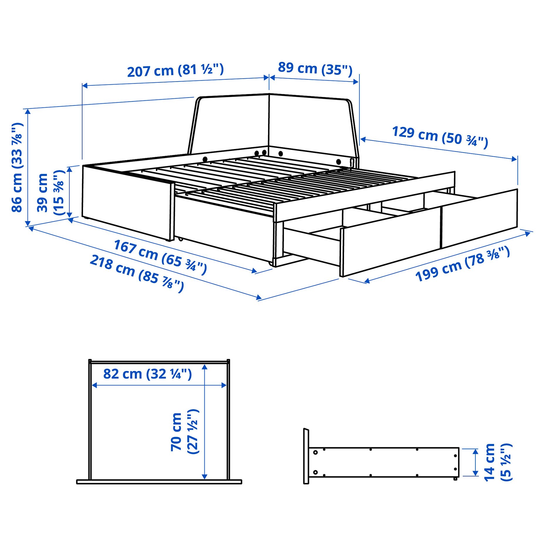 FLEKKE, κρεβάτι επισκέπτη day bed 2 συρτάρια/2 στρώματα, 80x200 cm, 894.959.36