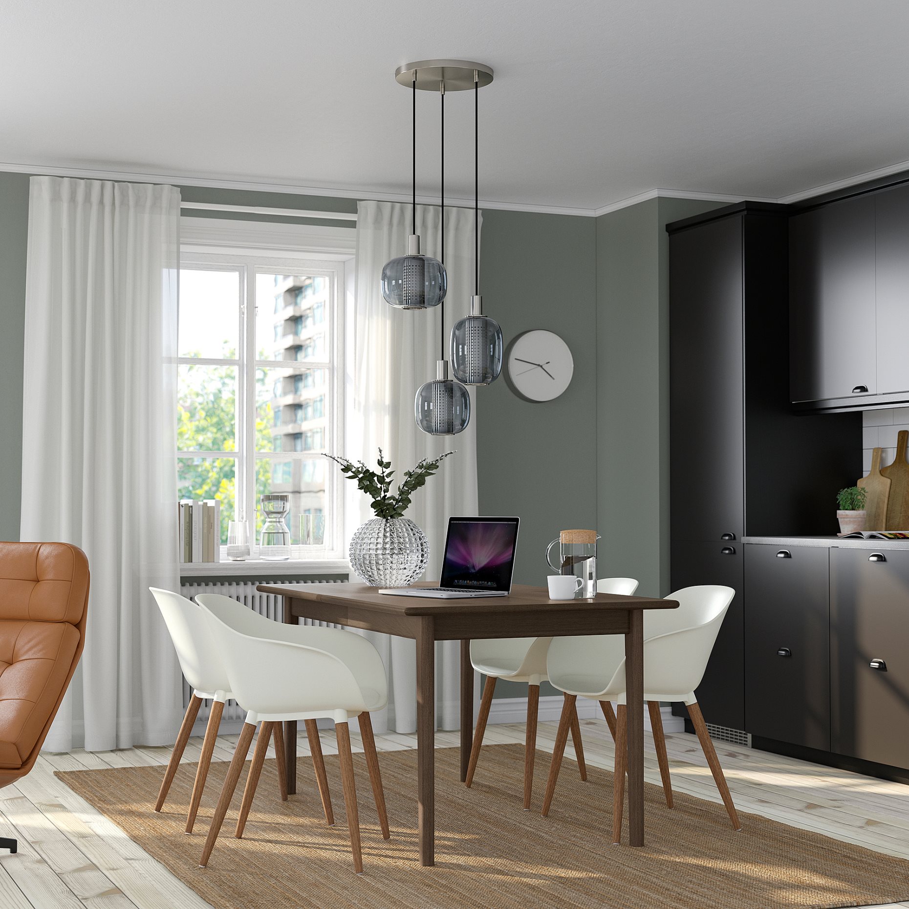 SKANSNAS/GRONS, table and 4 chairs with armrests, 150/205 cm, 895.616.53