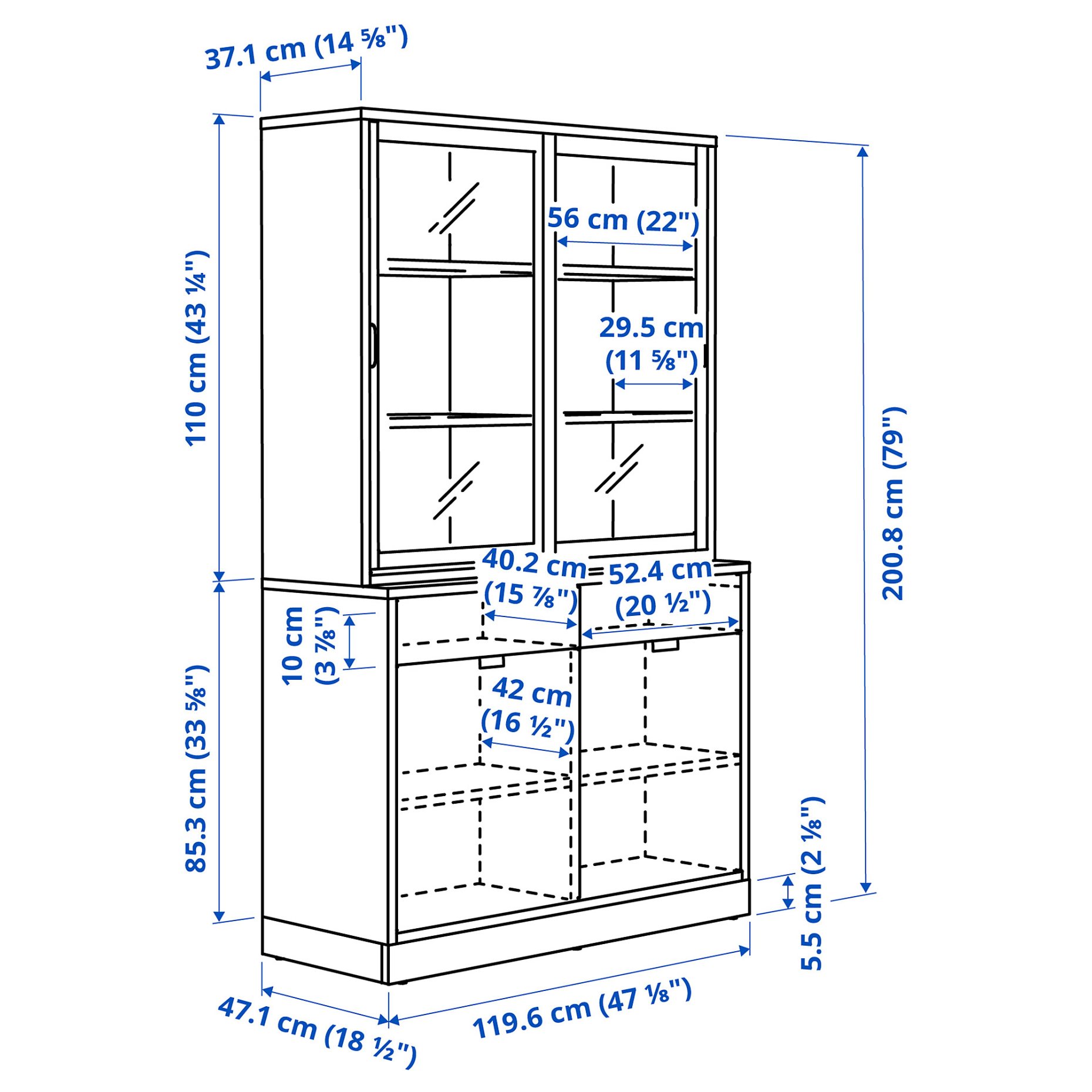 TONSTAD, storage combination with sliding glass doors, 120x47x201 cm, 895.717.65
