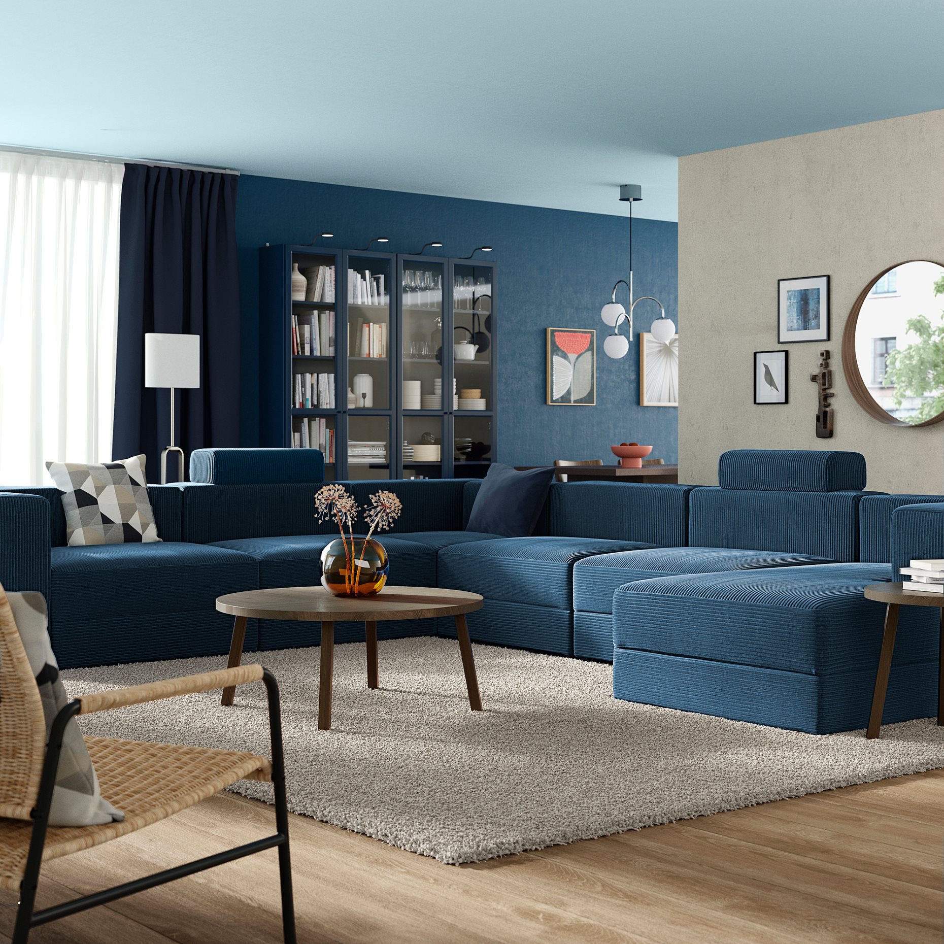 JÄTTEBO, U-shaped sofa 7-seat with chaise longue/right with headrests, 896.084.05