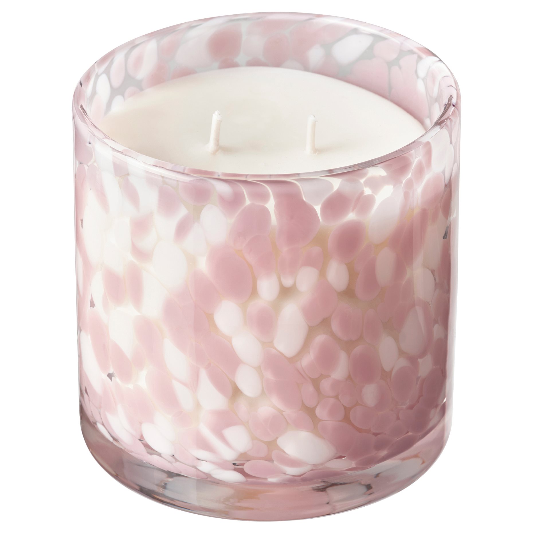 KRONSÅNGARE, scented candle in glass, 2 wicks/Pink flowers, 50 hr, 906.059.29