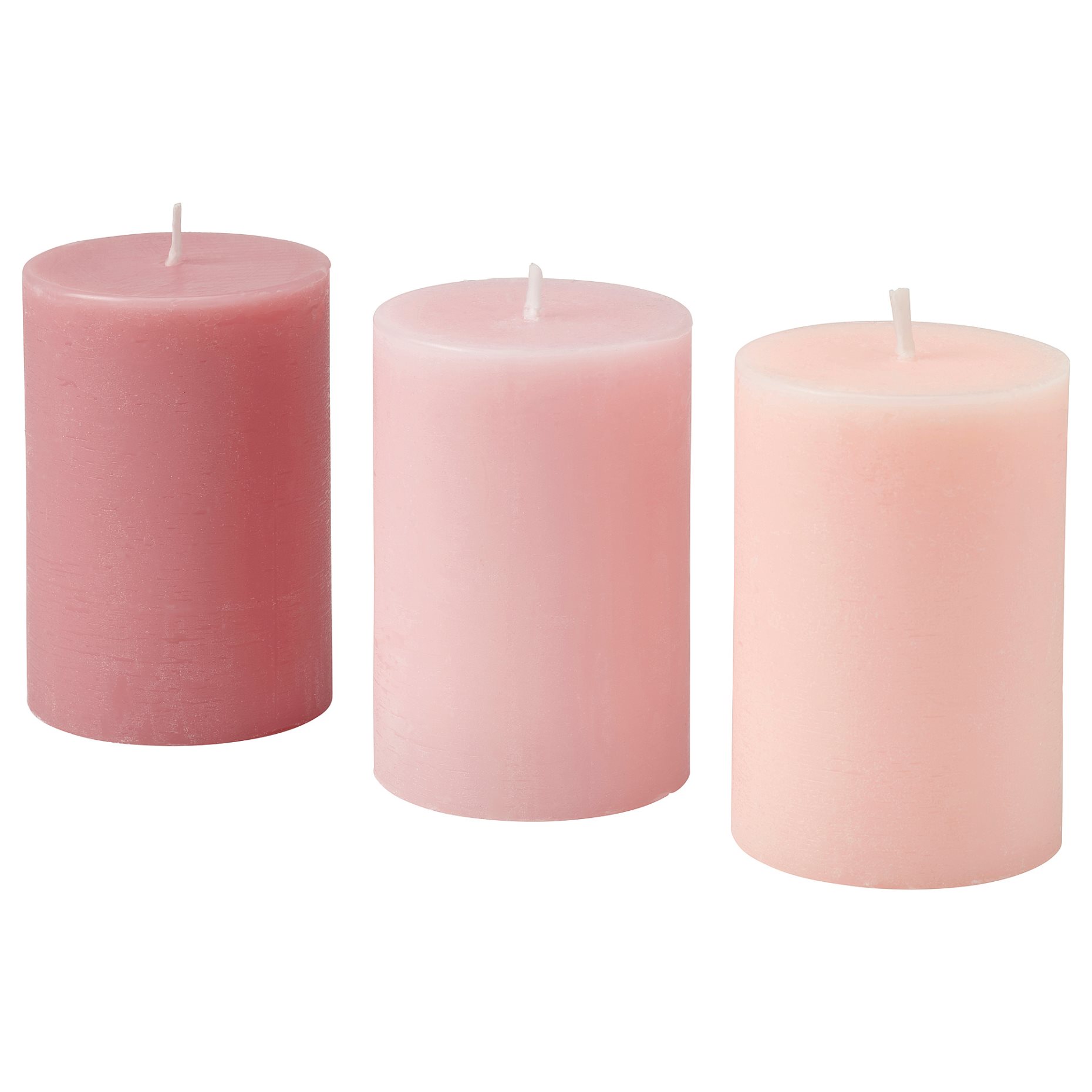 LOTSFÅGEL, scented pillar candle 3 pack/Pink flowers, 30 hr, 906.087.58