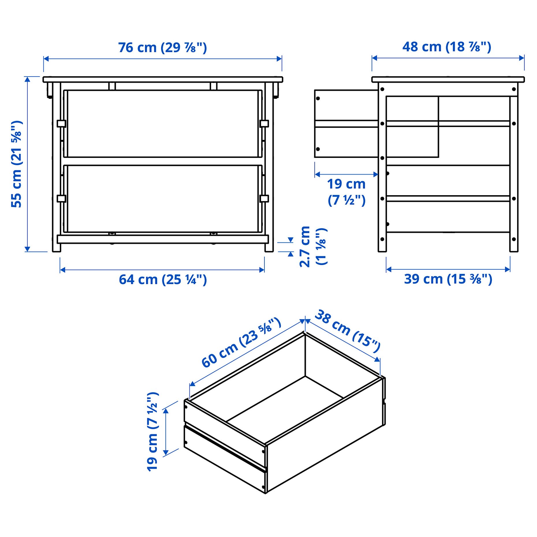 KRONÖREN, chest of 2 drawers, 76x48x55 cm, 906.107.99