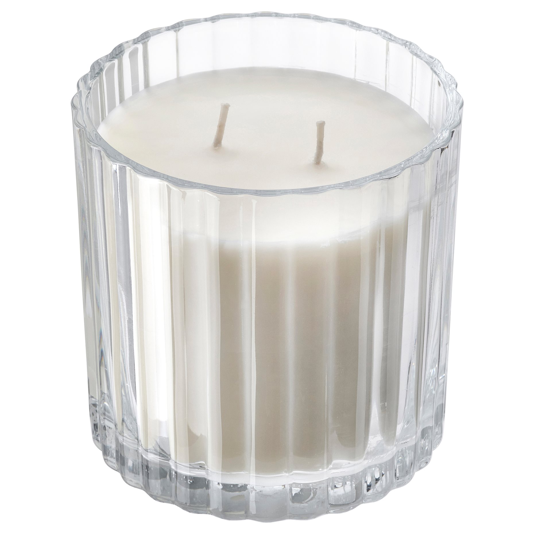 TOFSTÄRNA, scented candle in glass, 2 wicks/Fresh linen, 50 hr, 906.276.67
