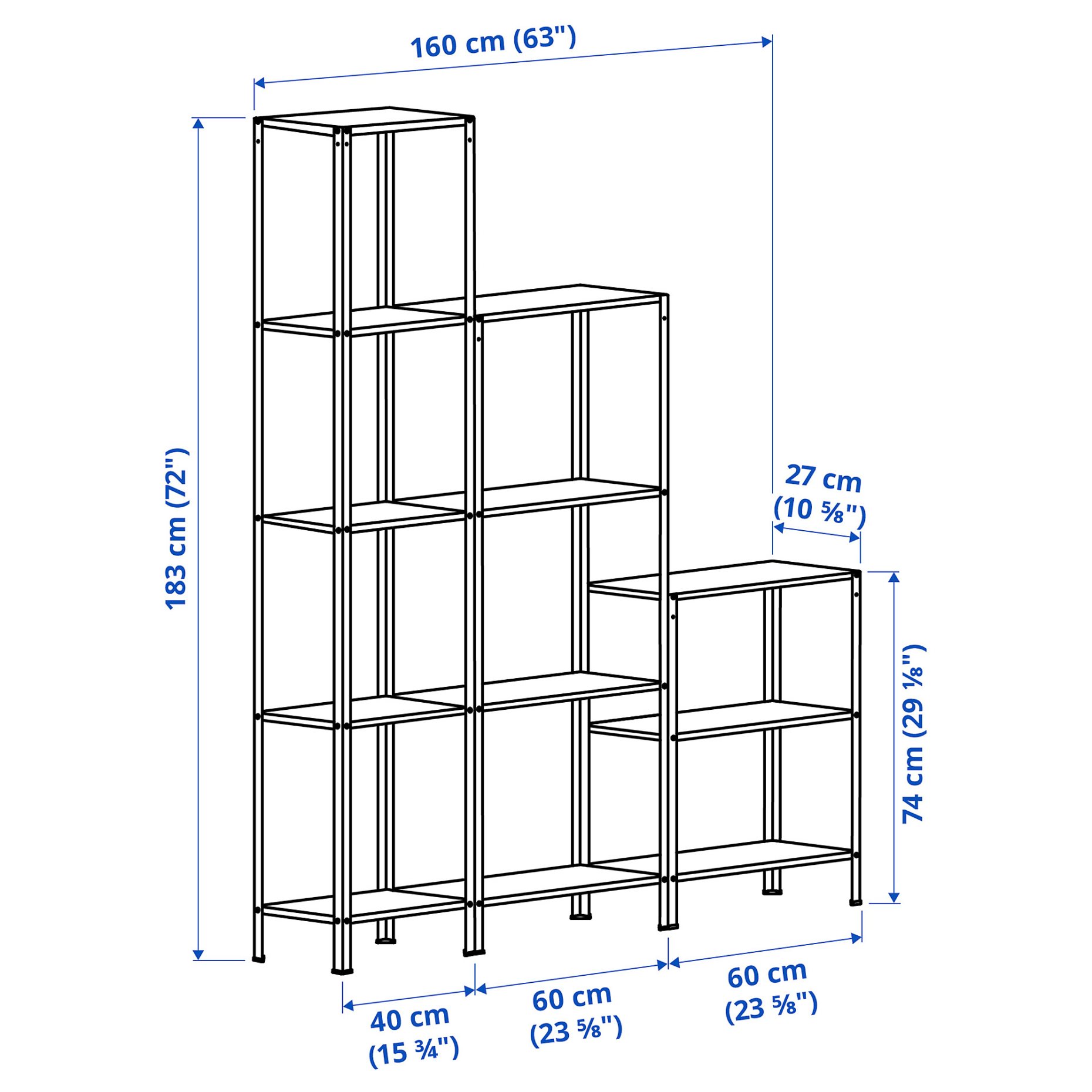 HYLLIS, shelving unit in/outdoor, 160x27x74-183 cm, 994.015.55