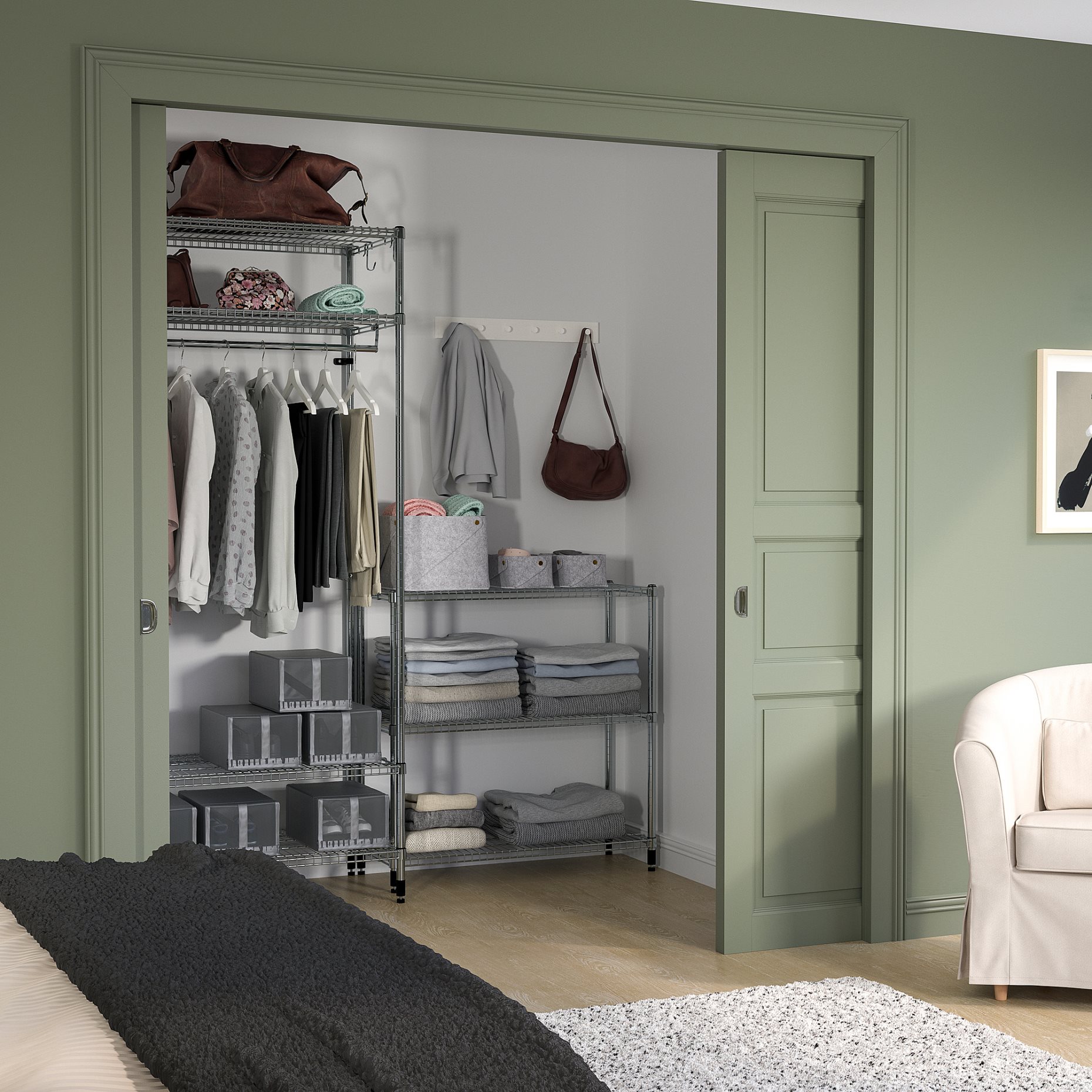 OMAR, shelving unit with clothes rail with 1 shelf, 186x50x201 cm, 994.876.91
