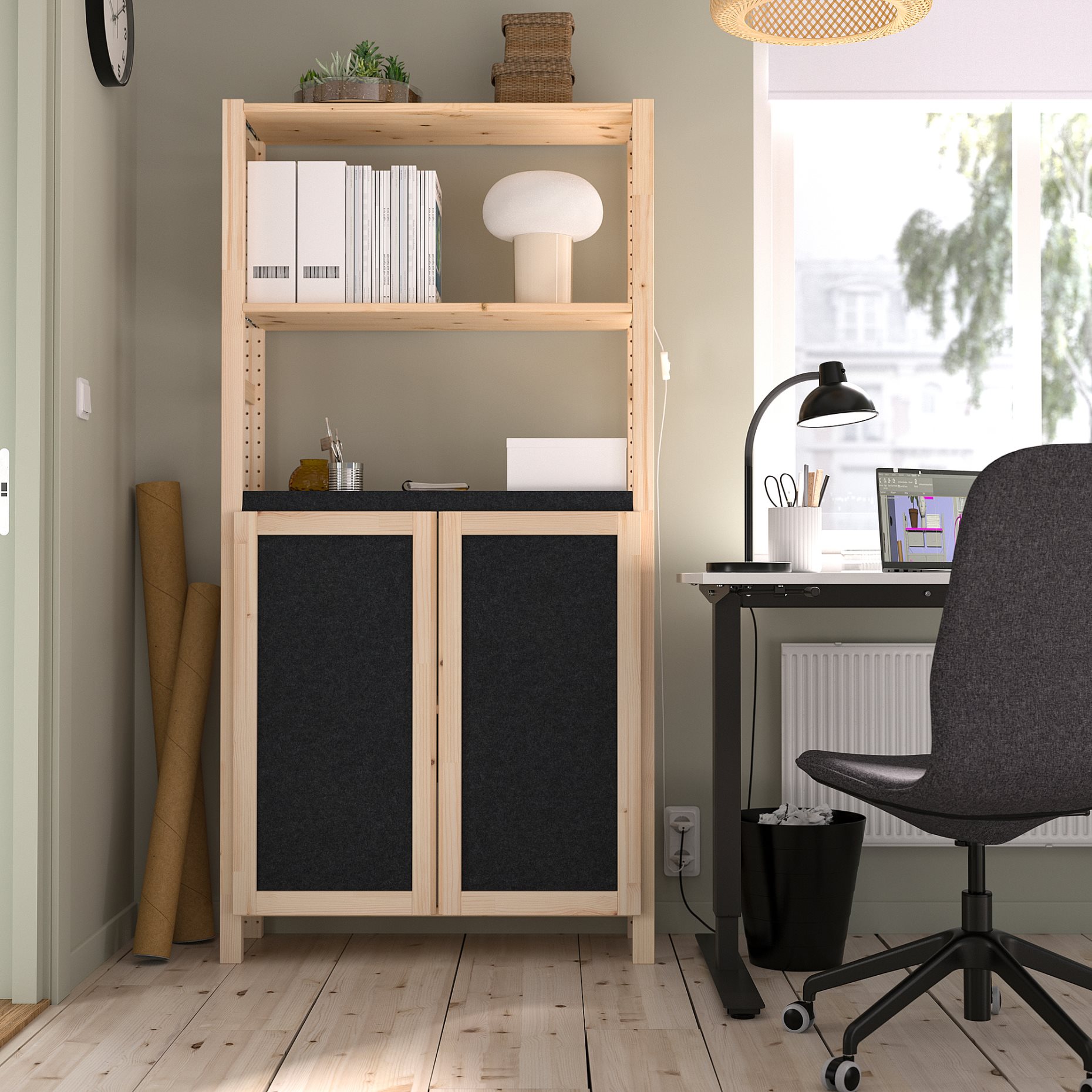 IVAR, shelving unit with doors, 89x30x179 cm, 995.078.73