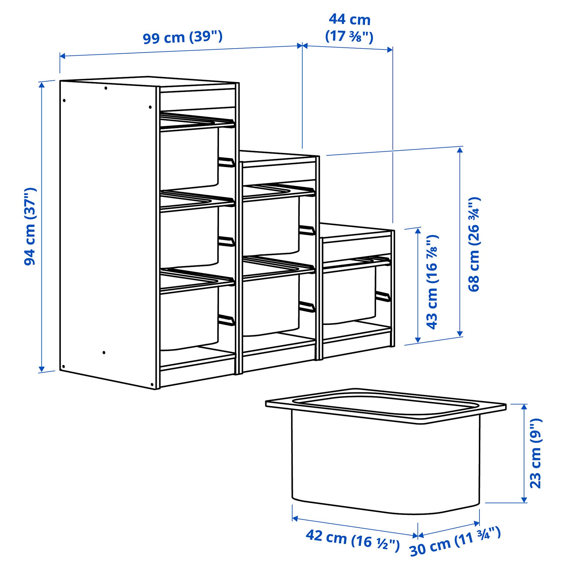 TROFAST, storage combination with boxes, 99x44x94 cm, 995.268.57