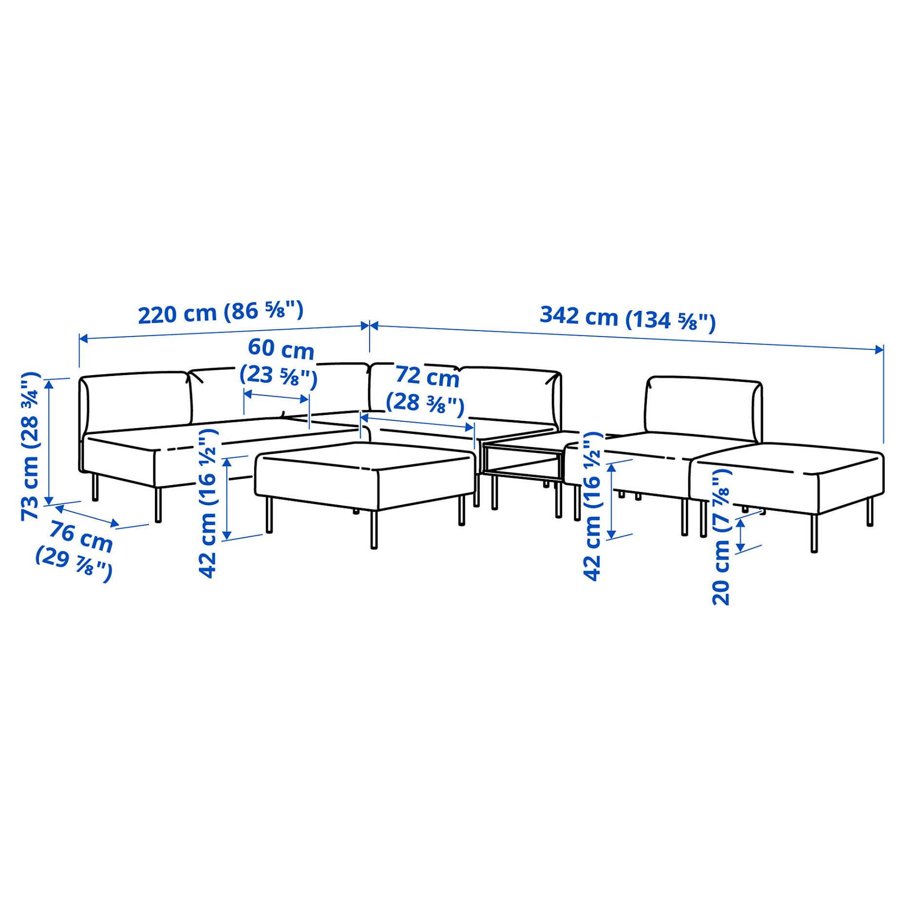 LILLEHEM, 6-seat modular sofa with side table, 995.747.54