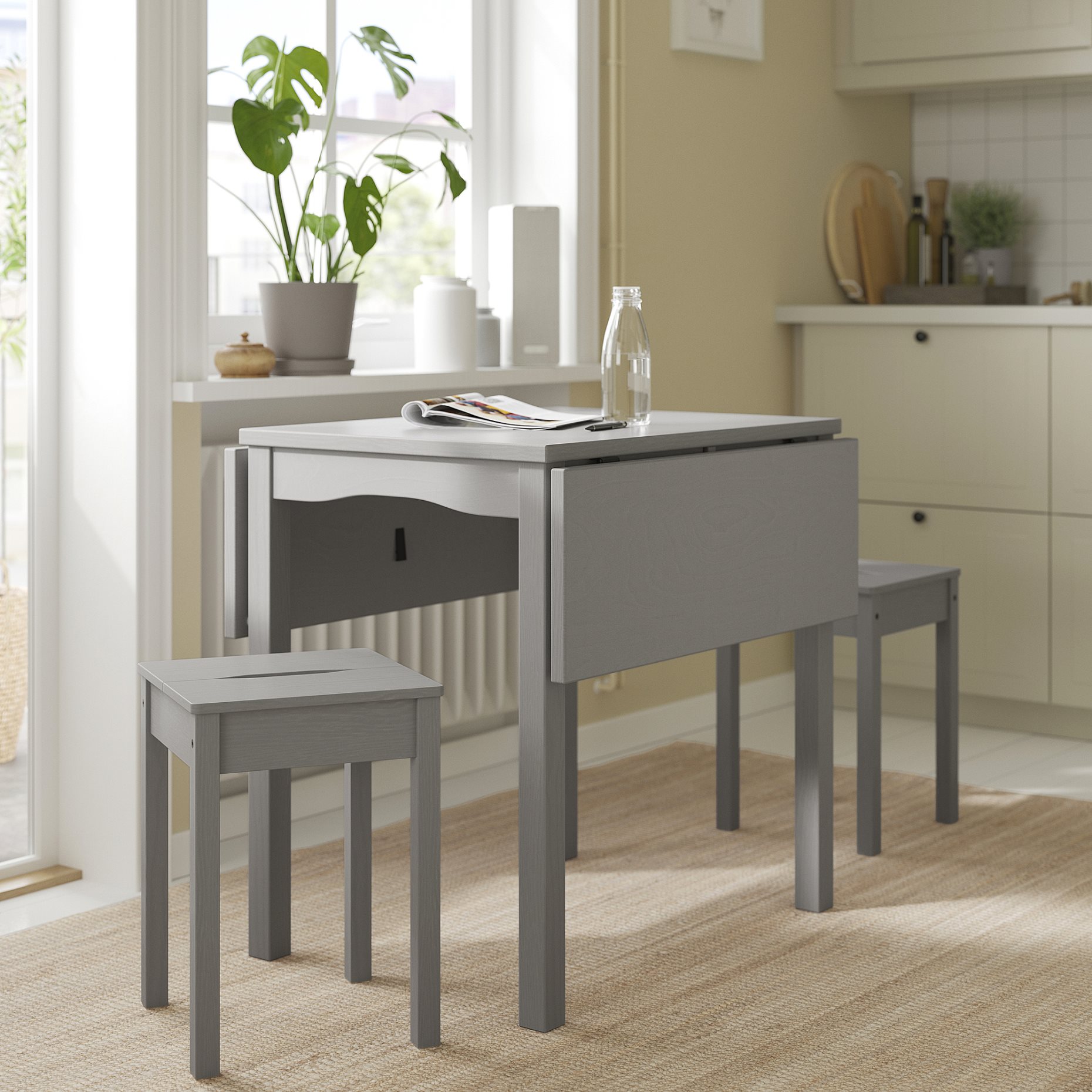 HAUGA/HAUGA, table and 2 stools, 55x82x109/74 cm, 995.749.09