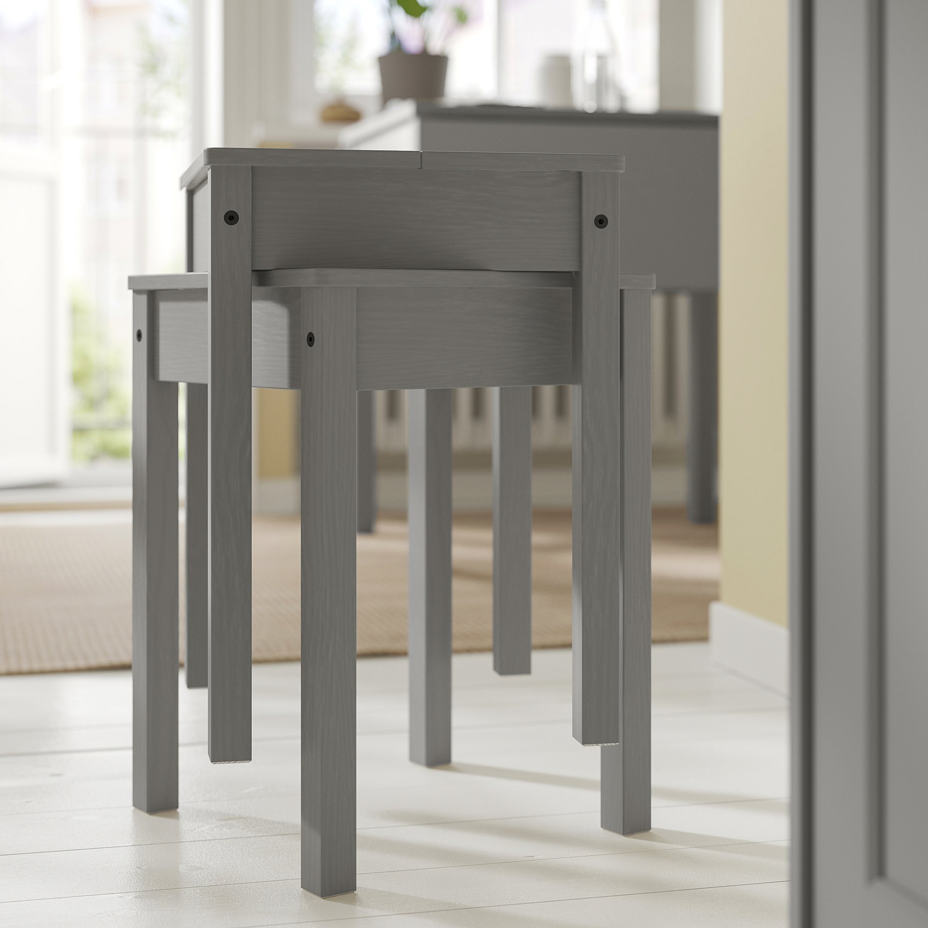 HAUGA/HAUGA, table and 2 stools, 55x82x109/74 cm, 995.749.09