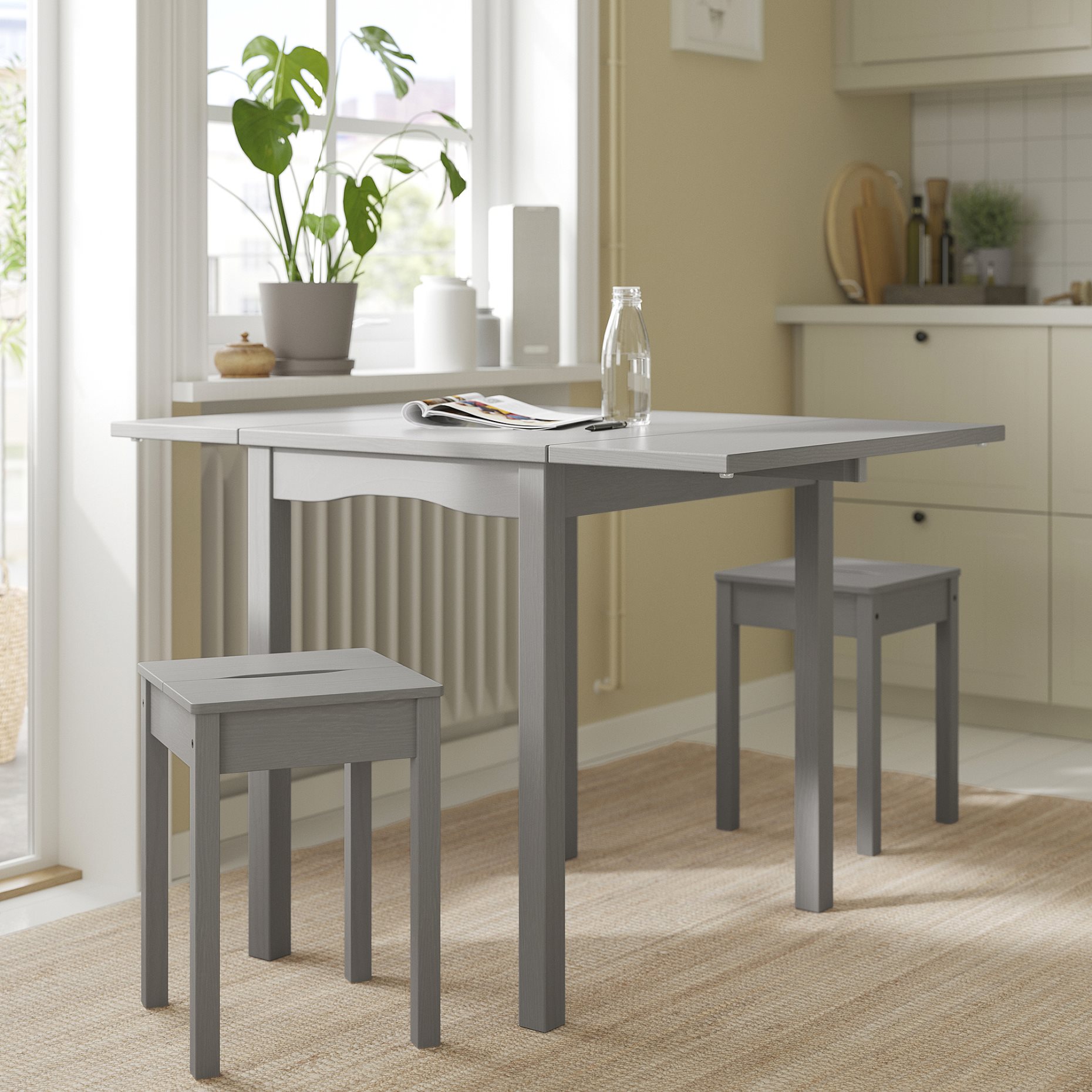 HAUGA/HAUGA, table and 2 stools, 55x82x109/74 cm, 995.749.09