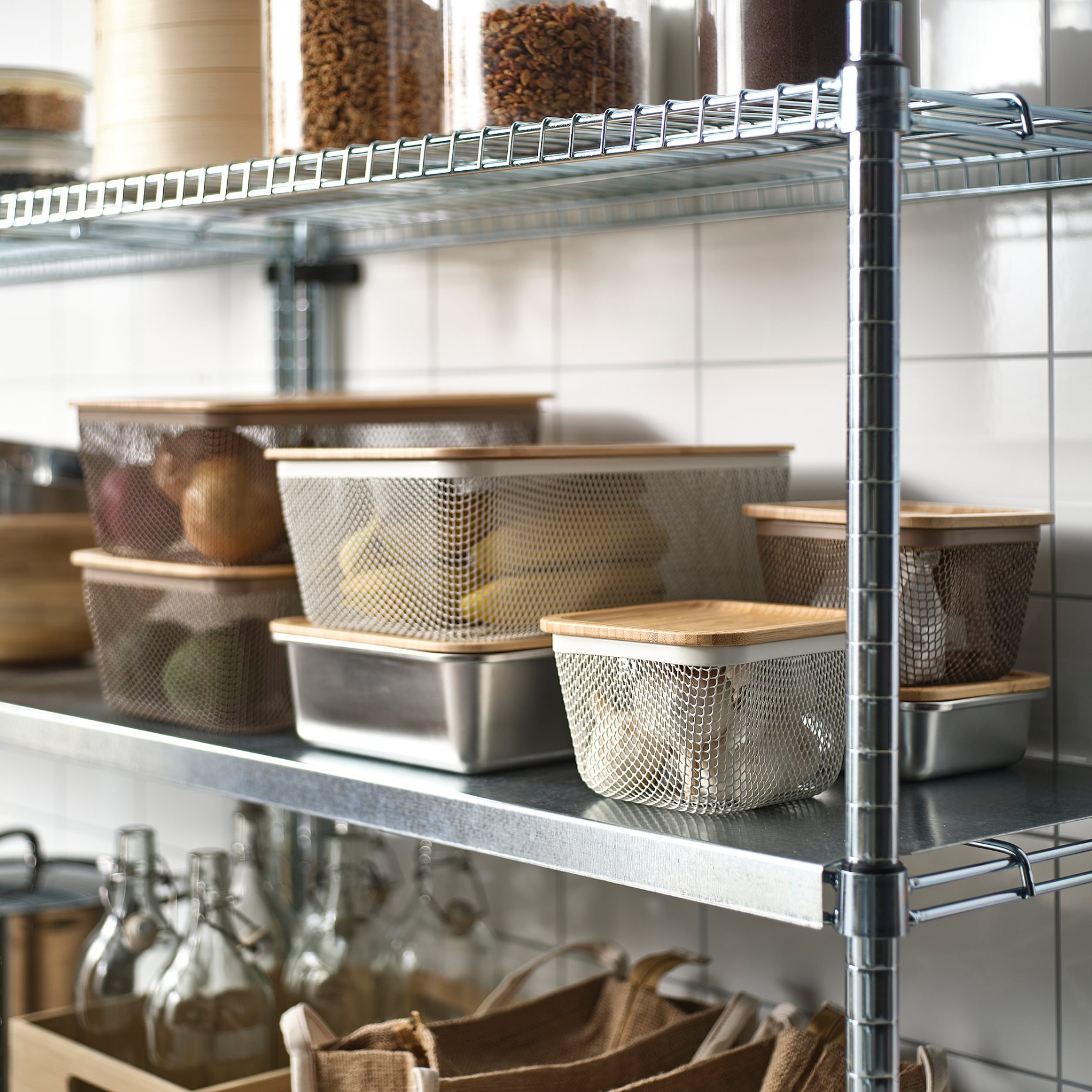 IKEA 365+, rectangular metal food storage basket with lid, 32x21x13 cm, 995.814.91