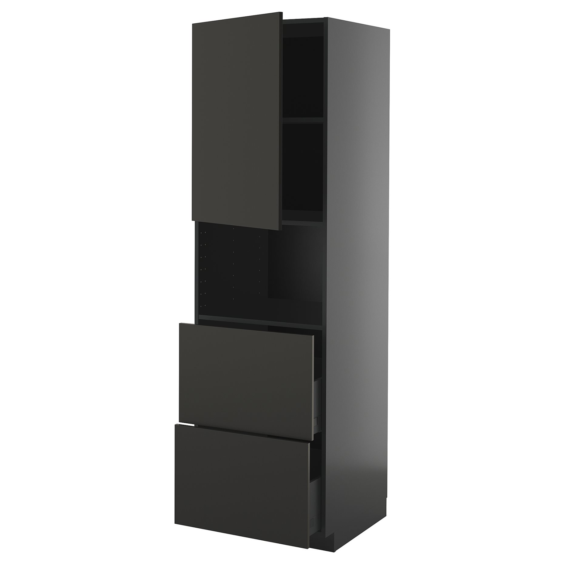 METOD/KNIVSHULT, high cabinet for microwave with door/2 drawers, 60x60x200 cm, 995.873.46