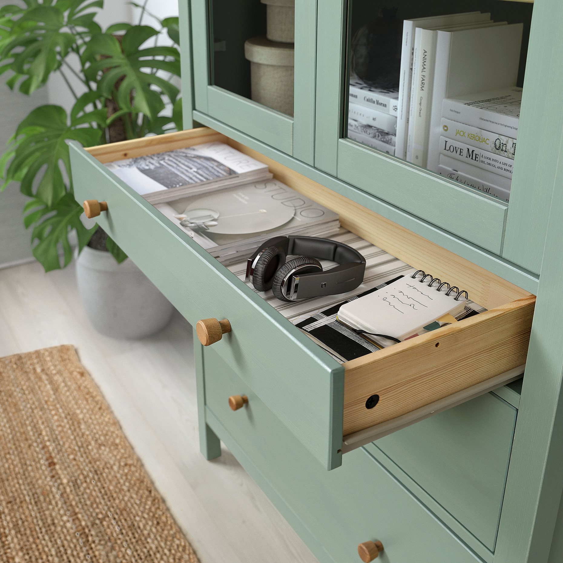 HEMNES, ντουλάπι βιτρίνα και 3 συρτάρια, 90x197 cm, 005.961.61