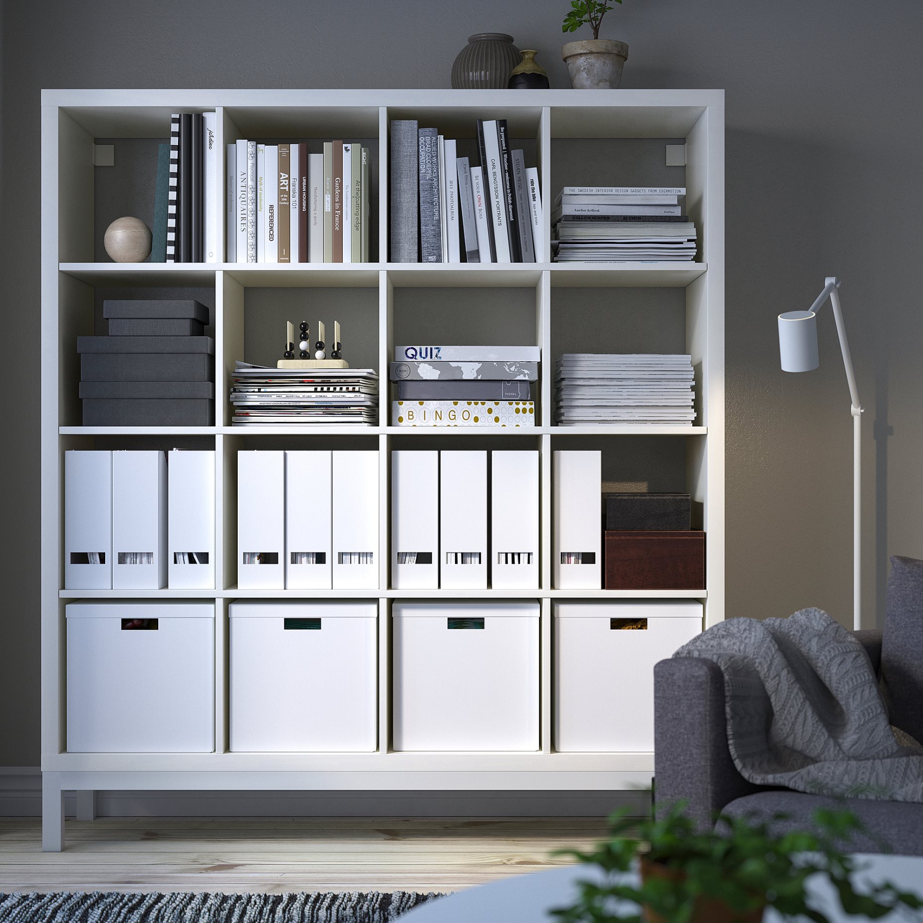 KALLAX, shelving unit with underframe, 147x164 cm, 094.427.20
