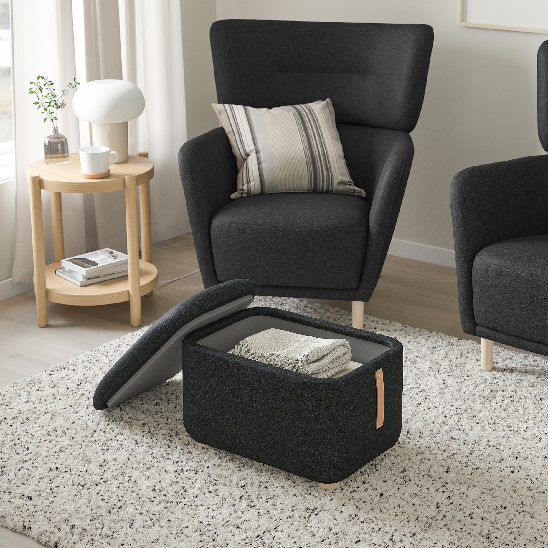 OSKARSHAMN, wing chair with footstool, 094.853.33