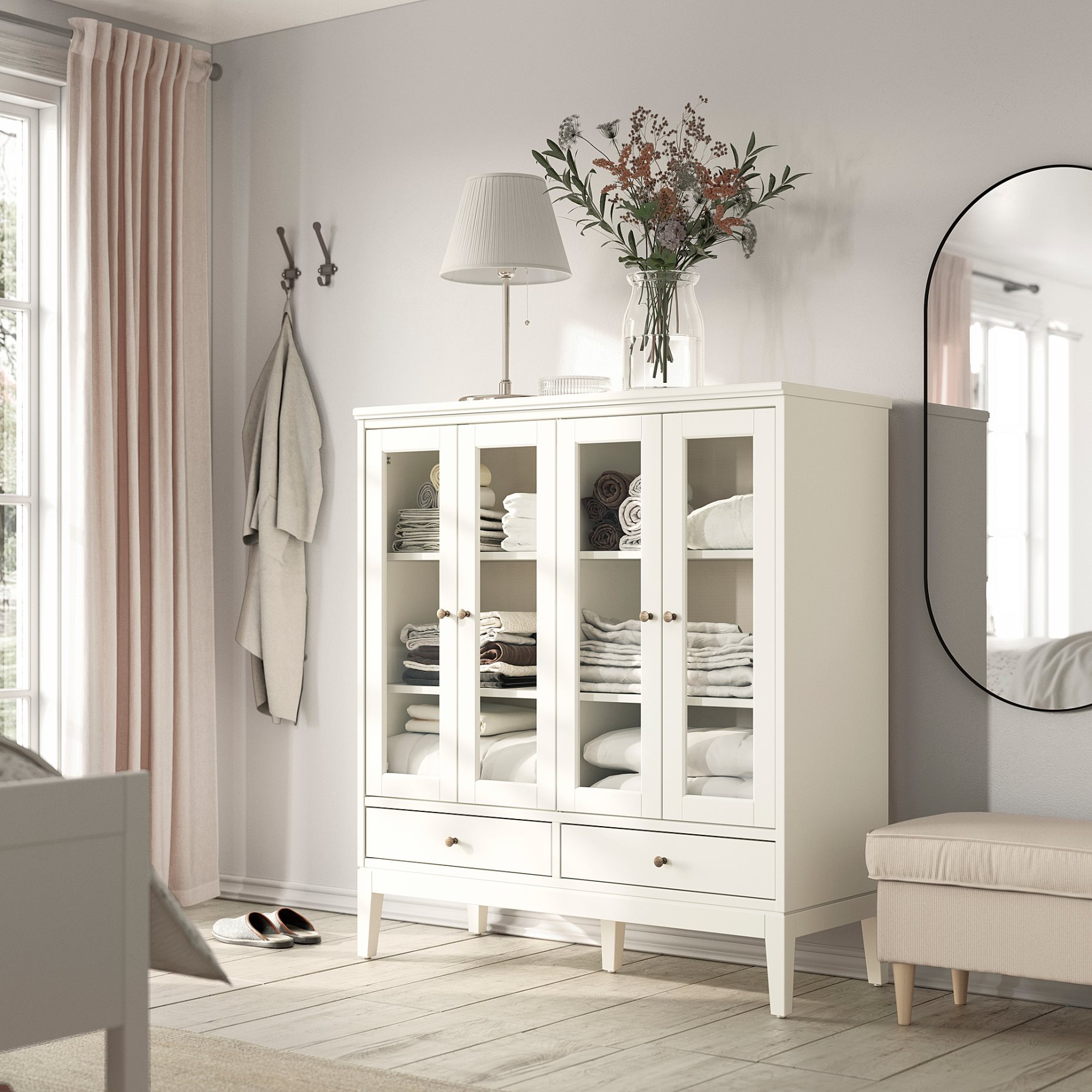 IDANÄS, cabinet with bi-folded glass doors, 121x50x135 cm, 104.960.38