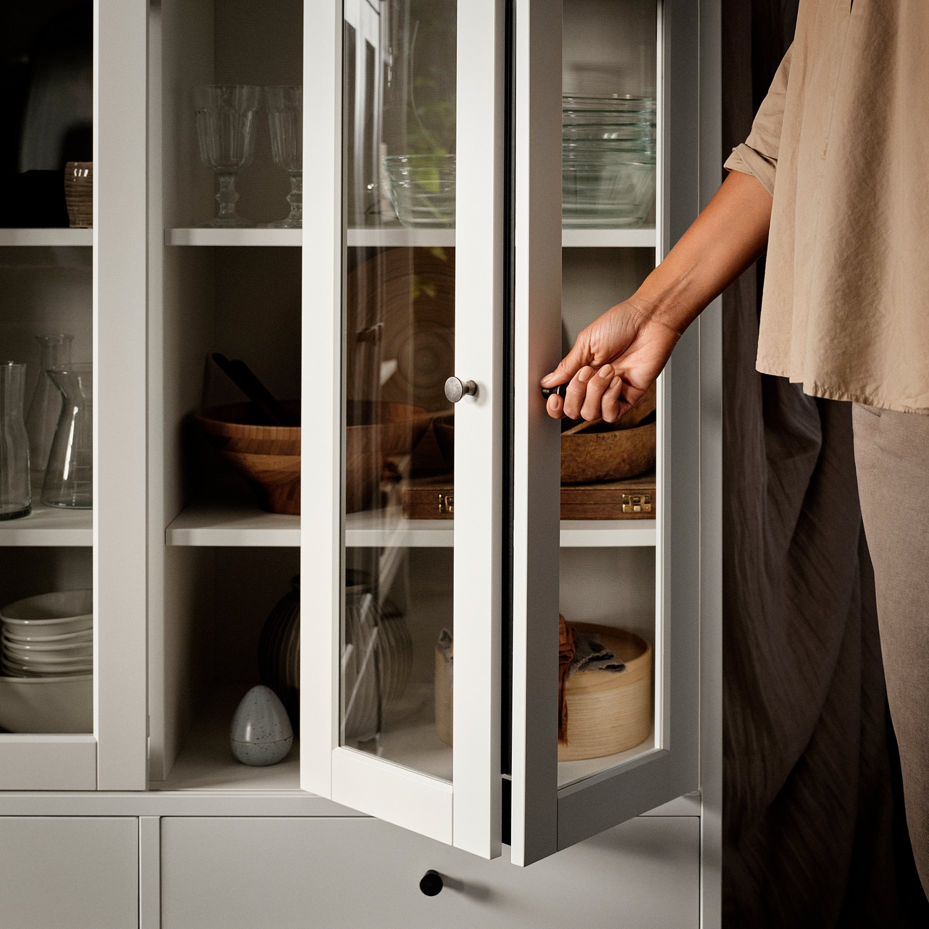 IDANÄS, cabinet with bi-folded glass doors, 121x50x135 cm, 104.960.38