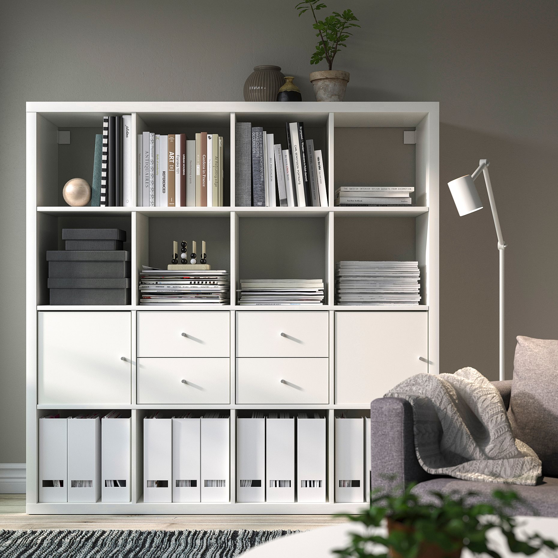 KALLAX, shelving unit with 4 inserts, 147x147 cm, 192.783.28