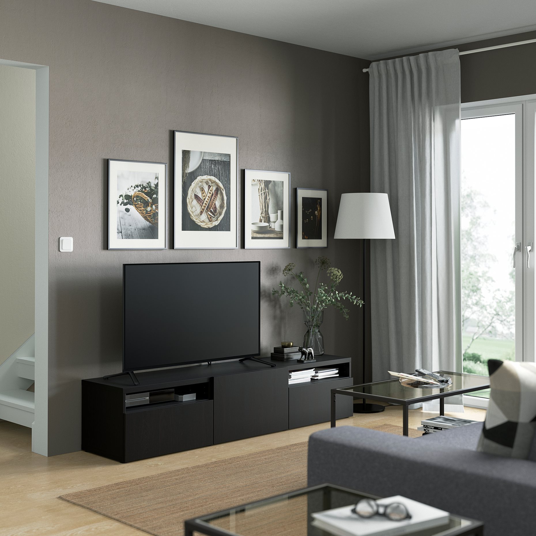 BESTÅ, TV bench with door/drawers soft closing, 180x42x39 cm, 193.284.13