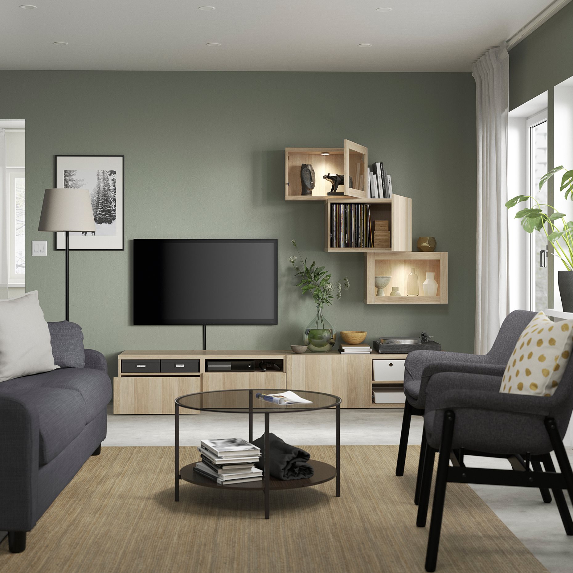 BESTÅ, TV storage combination/glass doors/drawers push open, 240x42x190 cm, 194.113.08