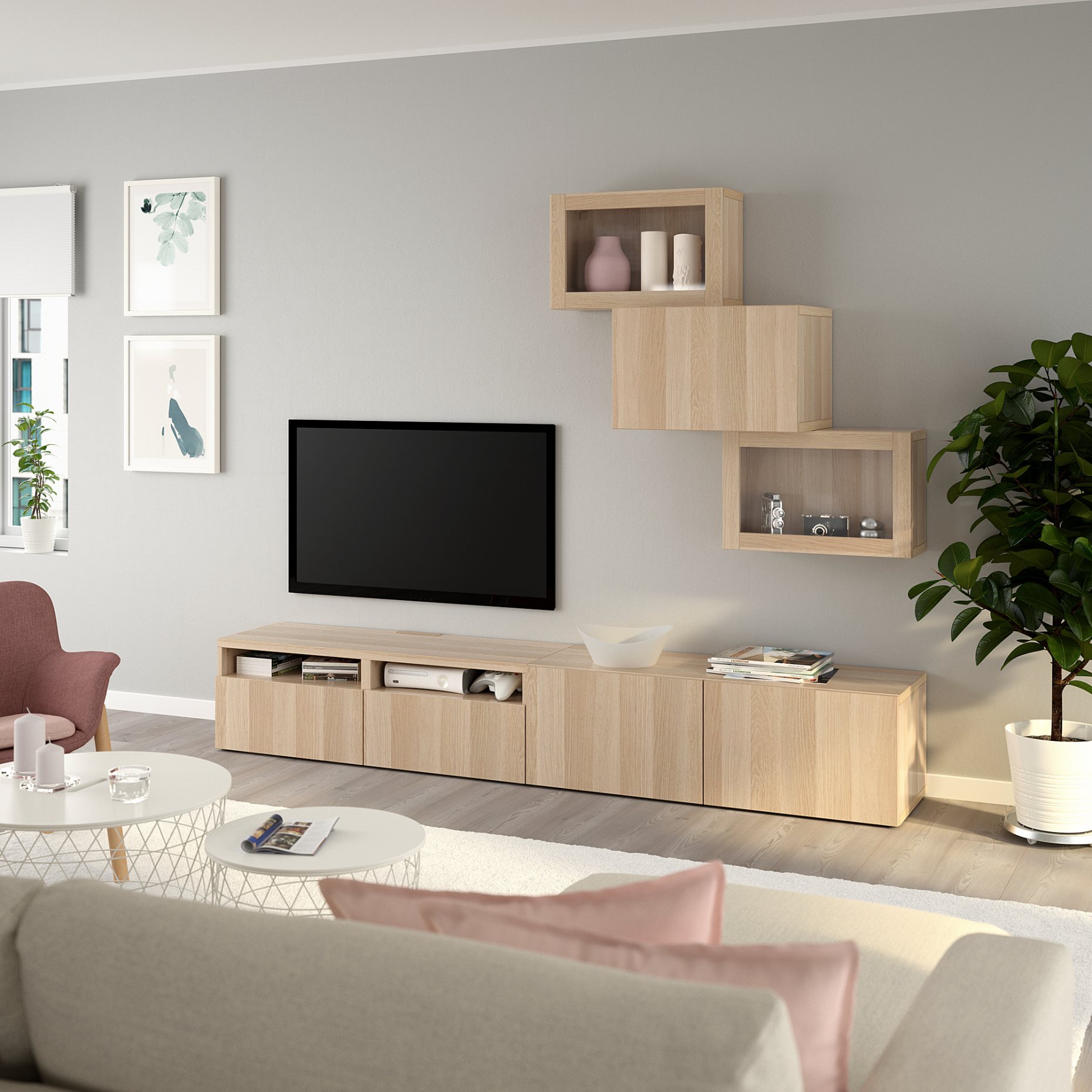BESTÅ, TV storage combination/glass doors/drawers push open, 240x42x190 cm, 194.113.08