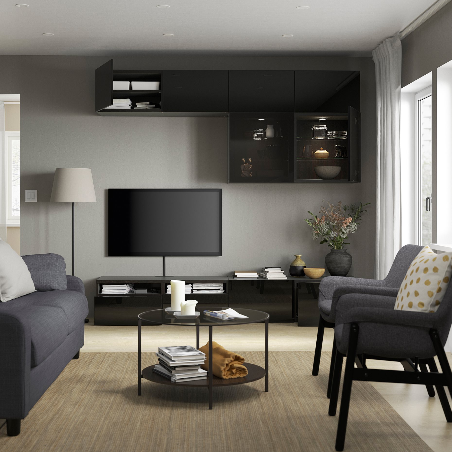 BESTÅ, TV storage combination/glass doors/drawers soft closing, 240x42x231 cm, 194.122.37