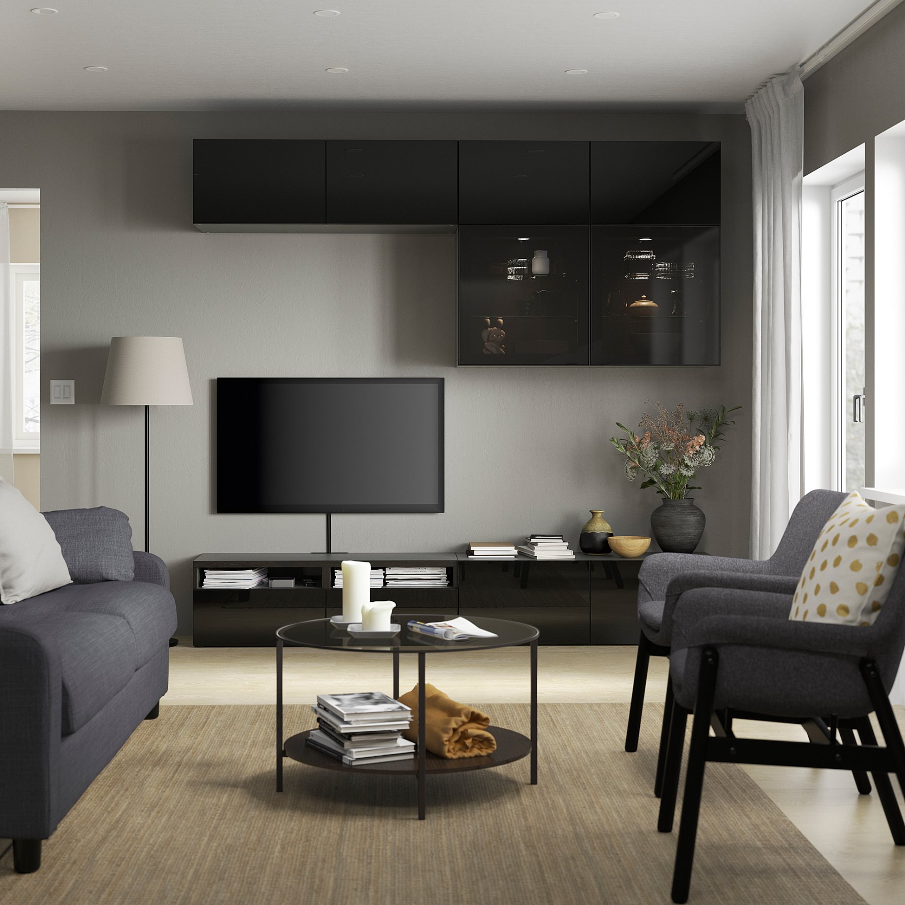 BESTÅ, TV storage combination/glass doors/drawers soft closing, 240x42x231 cm, 194.122.37