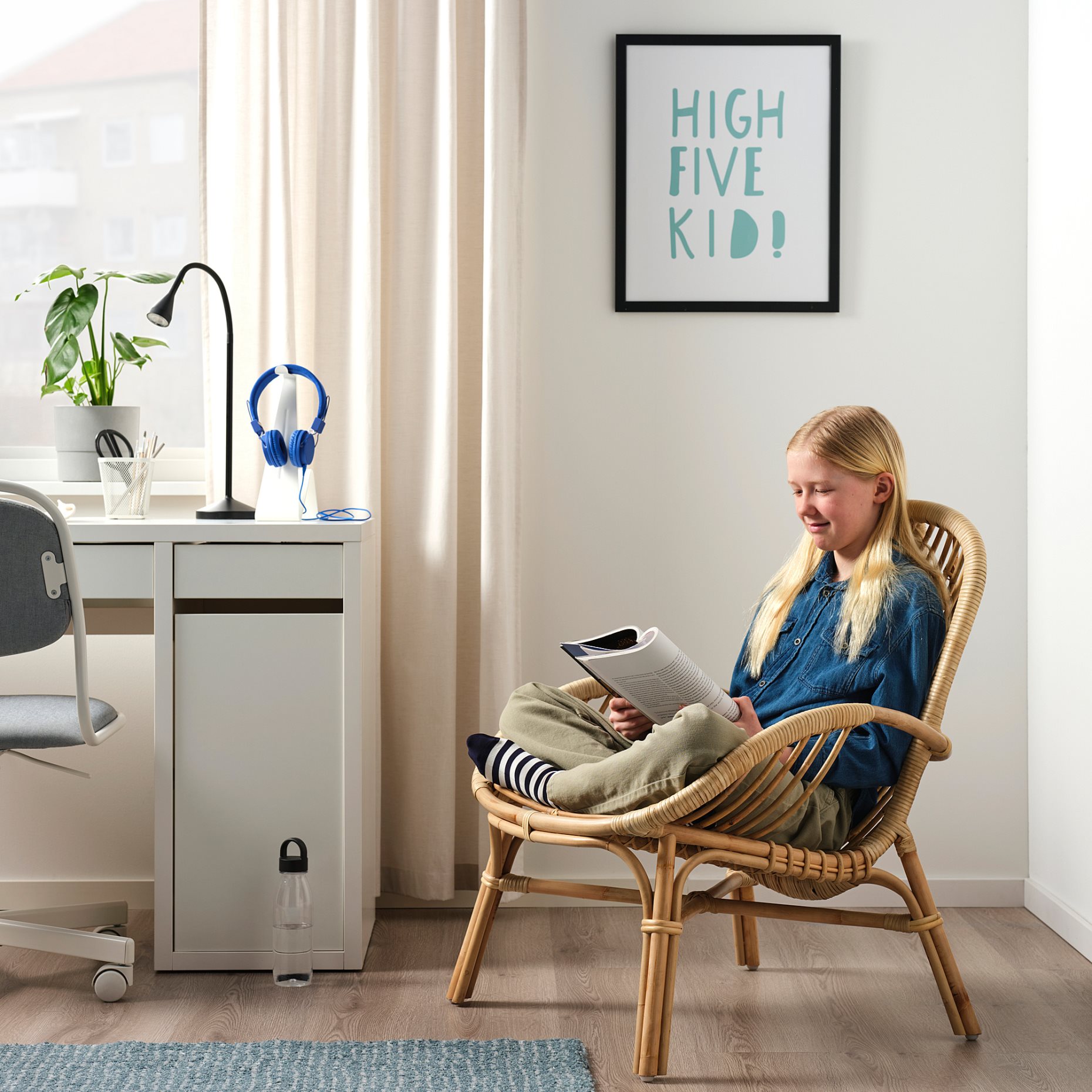 BROBOCK/BJORKTR, armchair rattan with cushion, 195.260.12